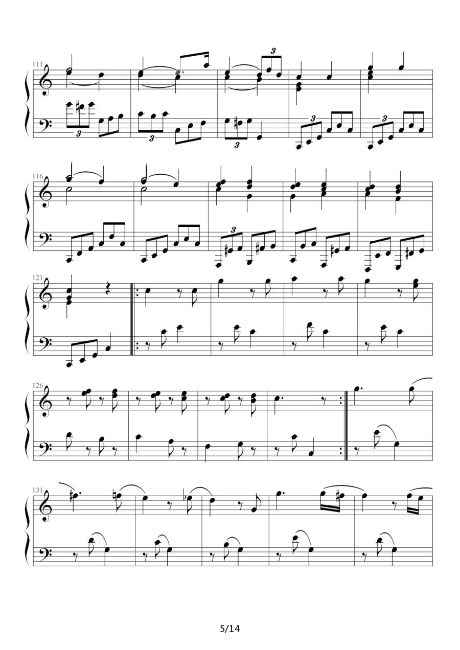 小星星变奏曲 K.265 带指法（Mozart.莫扎特）钢琴曲谱（图5）
