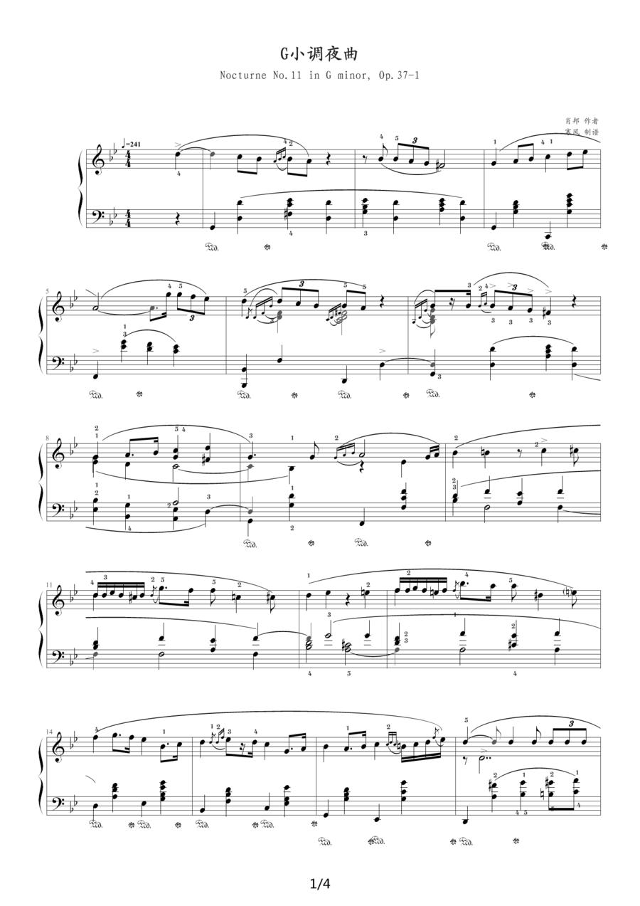 G小调夜曲，Op.37,No.1（肖邦第11号夜曲）钢琴曲谱（图1）