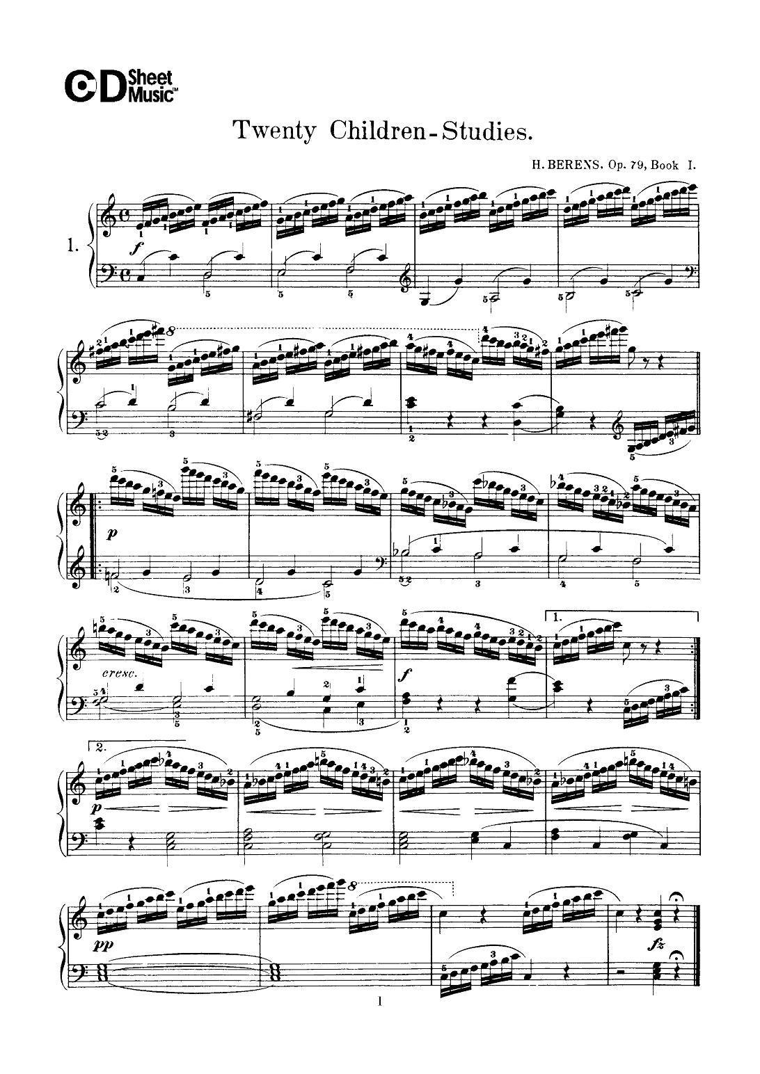 贝伦斯20首儿童钢琴练习曲（1—10）钢琴曲谱（图1）