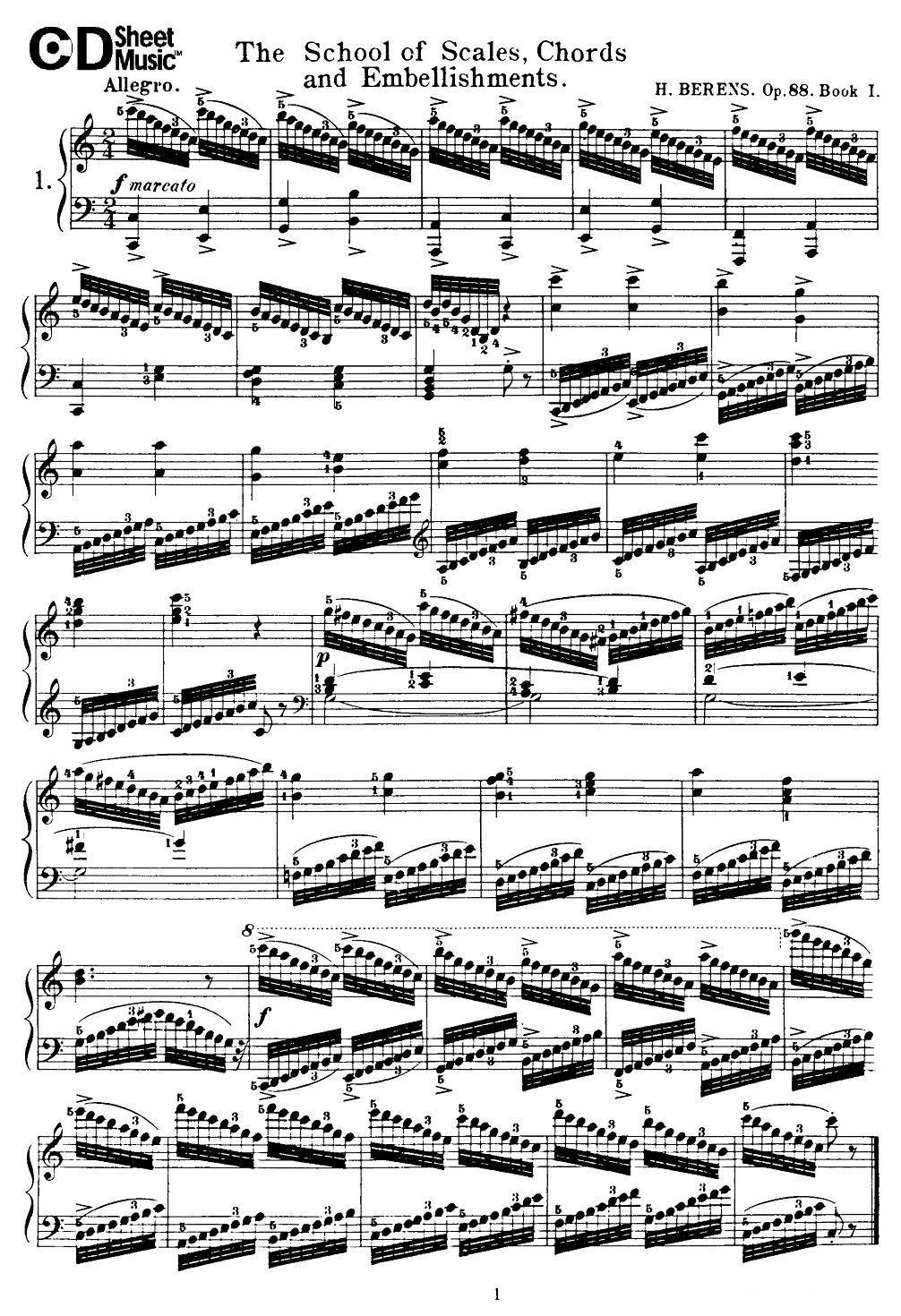 贝伦斯28首钢琴（和弦及装饰音）练习曲（1—5）钢琴曲谱（图1）