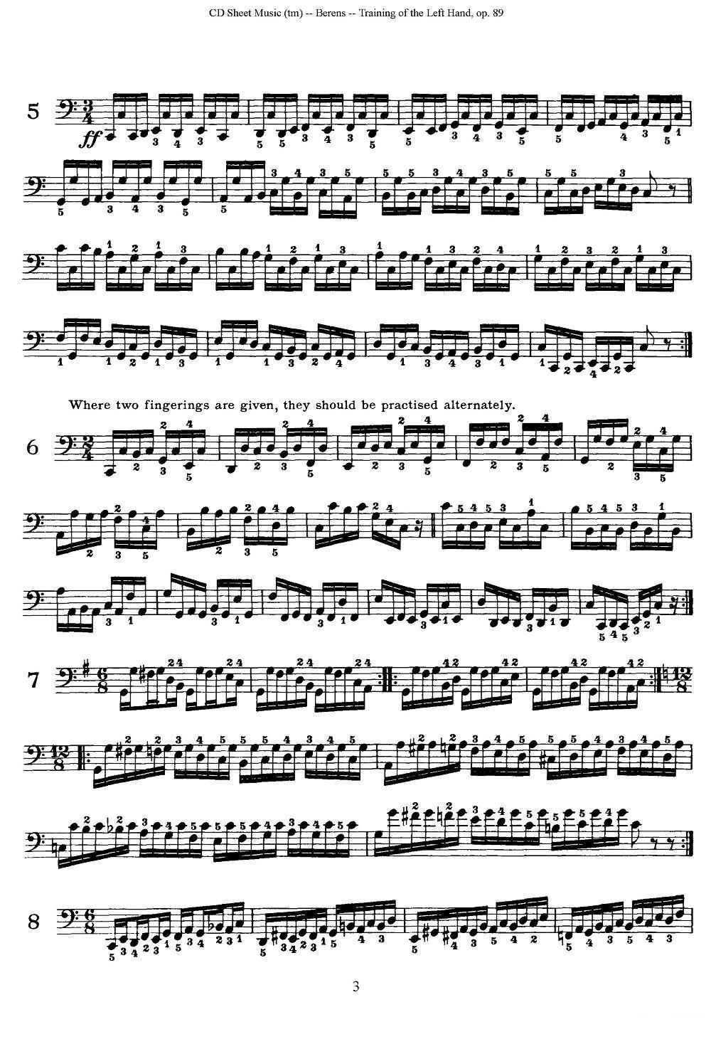 贝伦斯钢琴（左手训练）练习曲（上册46首）钢琴曲谱（图3）