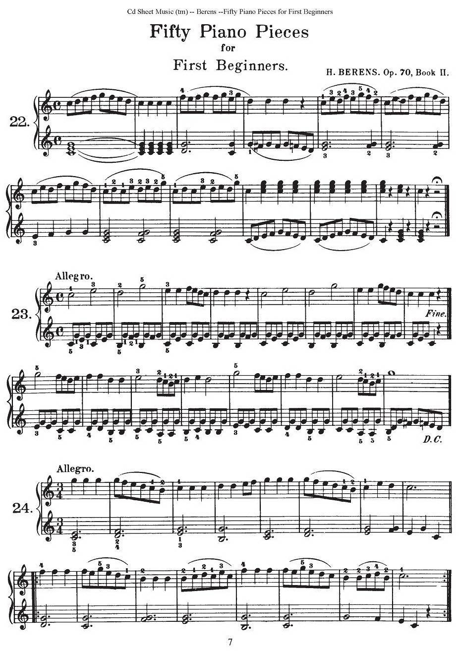 贝伦斯50首初学者练习钢琴小品（22—36）钢琴曲谱（图1）