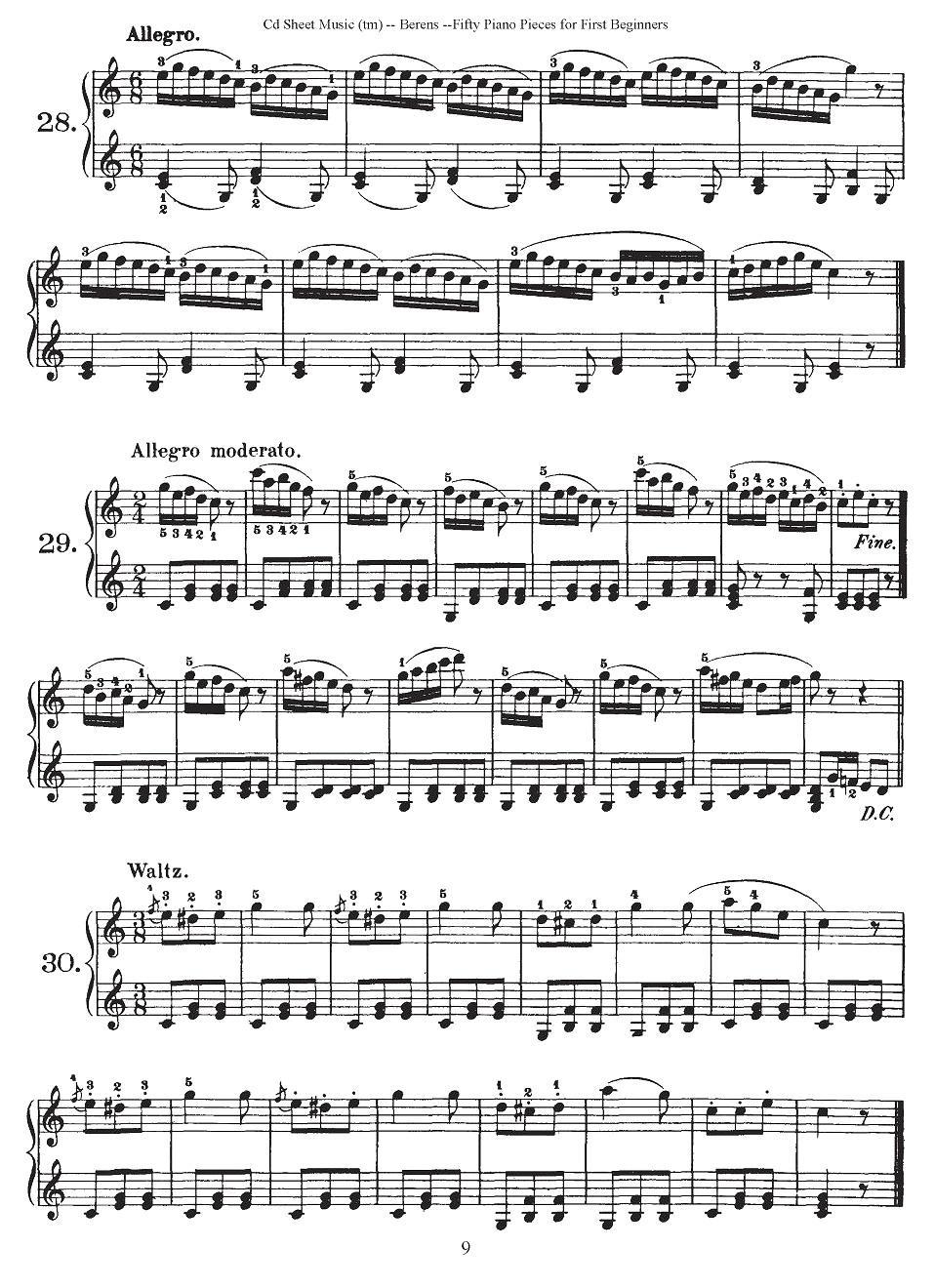 贝伦斯50首初学者练习钢琴小品（22—36）钢琴曲谱（图3）