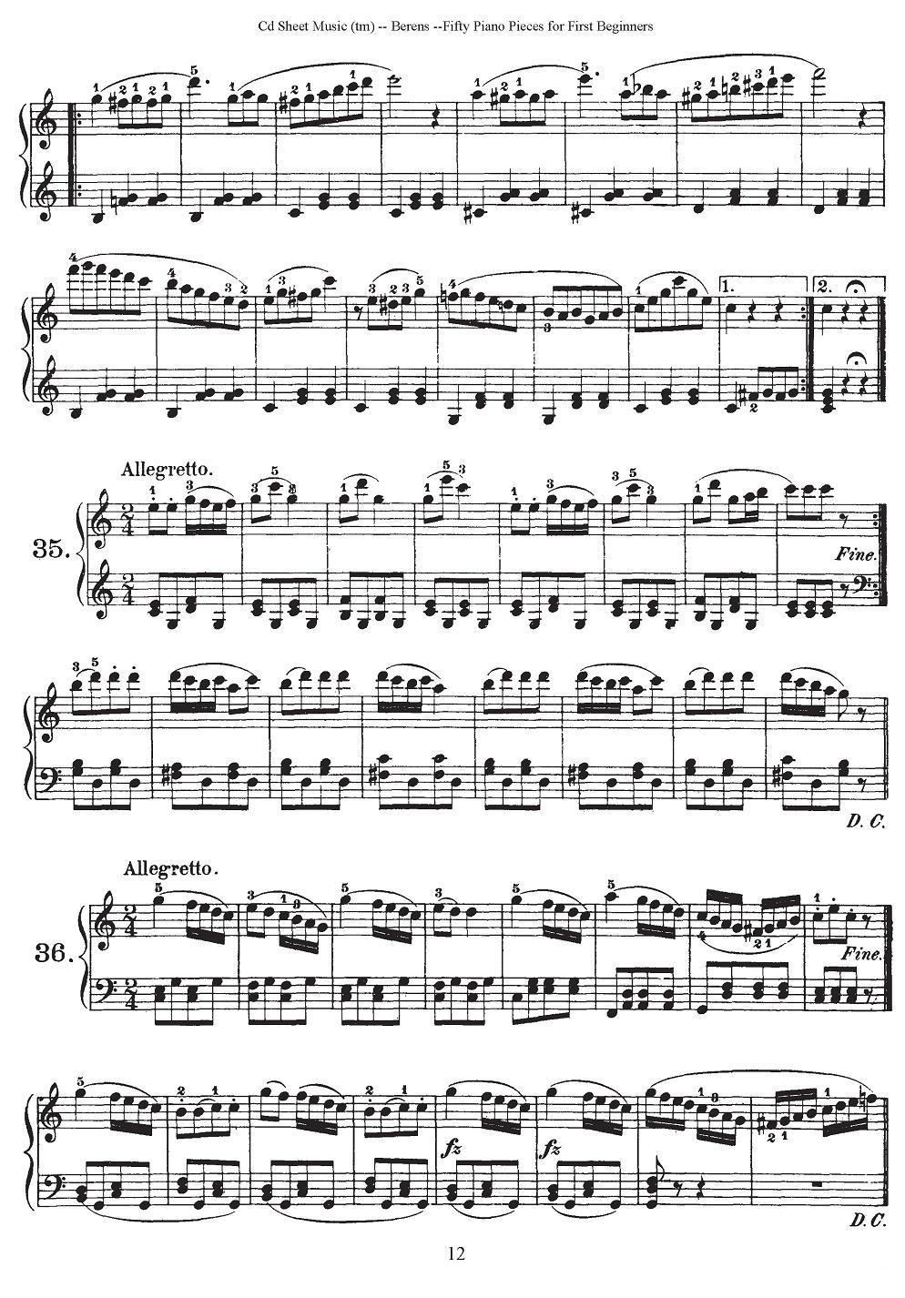 贝伦斯50首初学者练习钢琴小品（22—36）钢琴曲谱（图6）