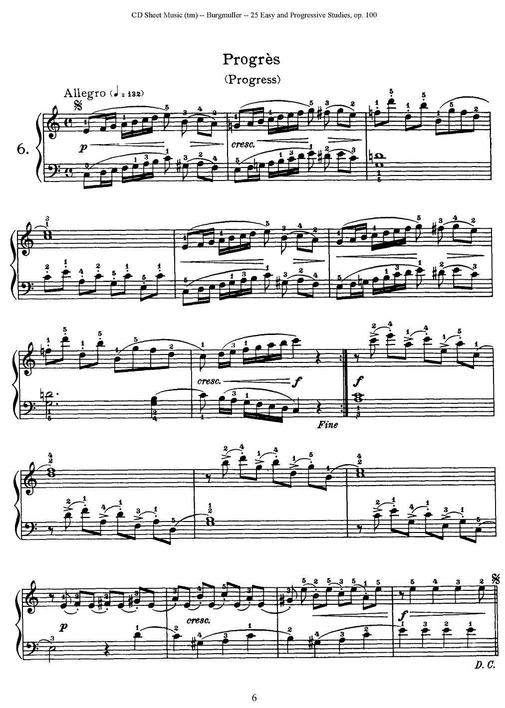 布尔格缪勒-25首钢琴进阶练习曲 Op.100（6、前进）钢琴曲谱（图1）