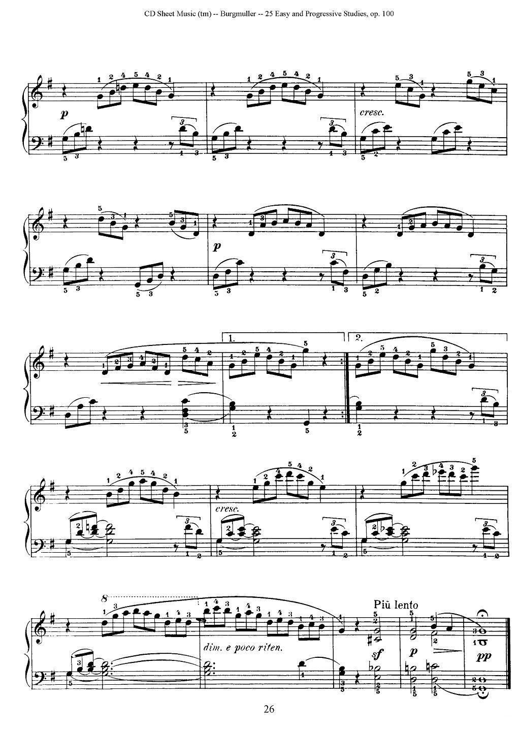布尔格缪勒-25首钢琴进阶练习曲 Op.100（21、天使的歌声）钢琴曲谱（图2）