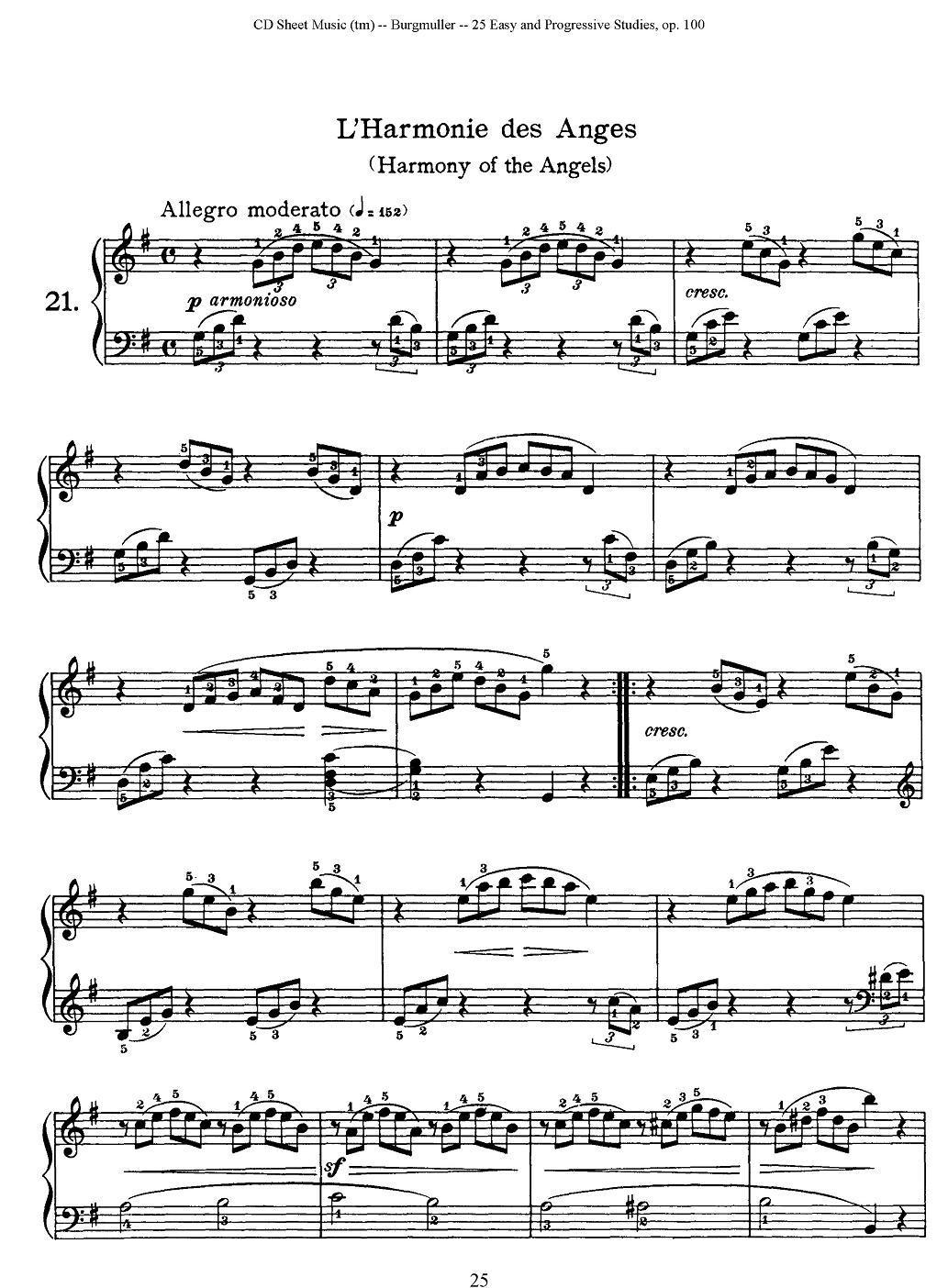 布尔格缪勒-25首钢琴进阶练习曲 Op.100（21、天使的歌声）钢琴曲谱（图1）