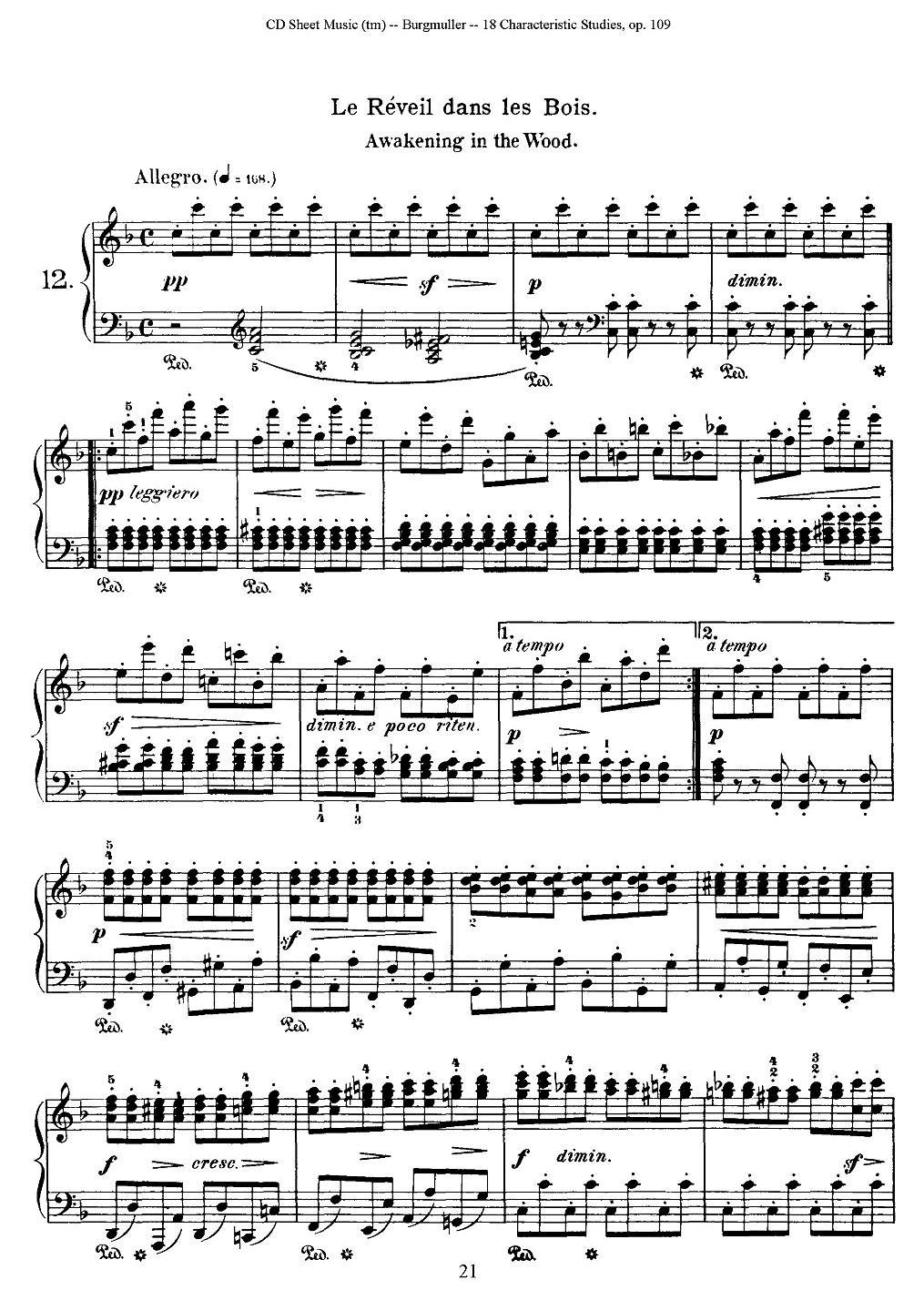 Burgmuller - 18 Characteristic Studies（12）钢琴曲谱（图1）