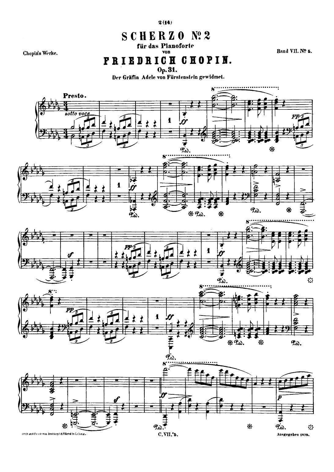肖邦 钢琴谐谑曲 Chopin Scherzo（No.2 降b小调，Op.31）钢琴曲谱（图1）