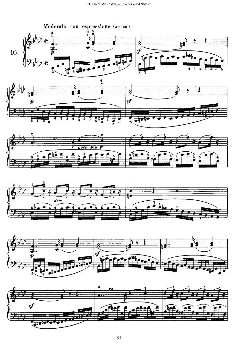 Cramer - 84 exercices（16—20）（克拉莫84首钢琴练习曲）钢琴曲谱（图1）