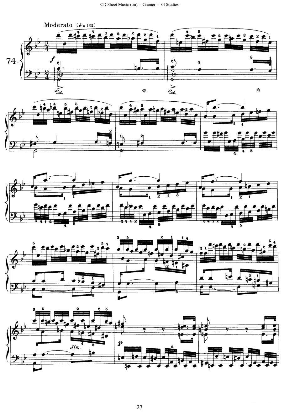 Cramer - 84 exercices（71—75）（克拉莫84首钢琴练习曲）钢琴曲谱（图7）