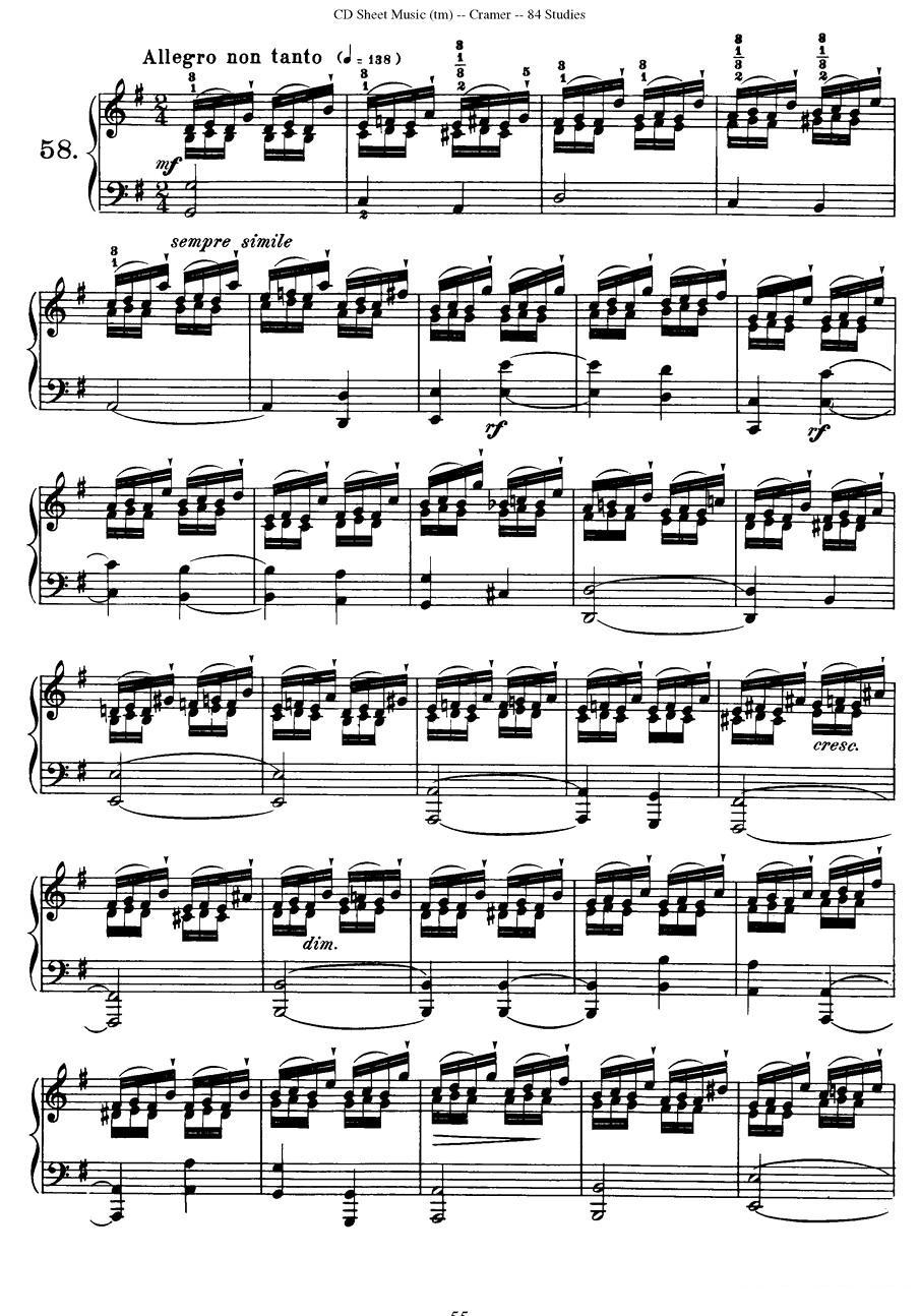 Cramer - 84 exercices（56—60）（克拉莫84首钢琴练习曲）钢琴曲谱（图5）