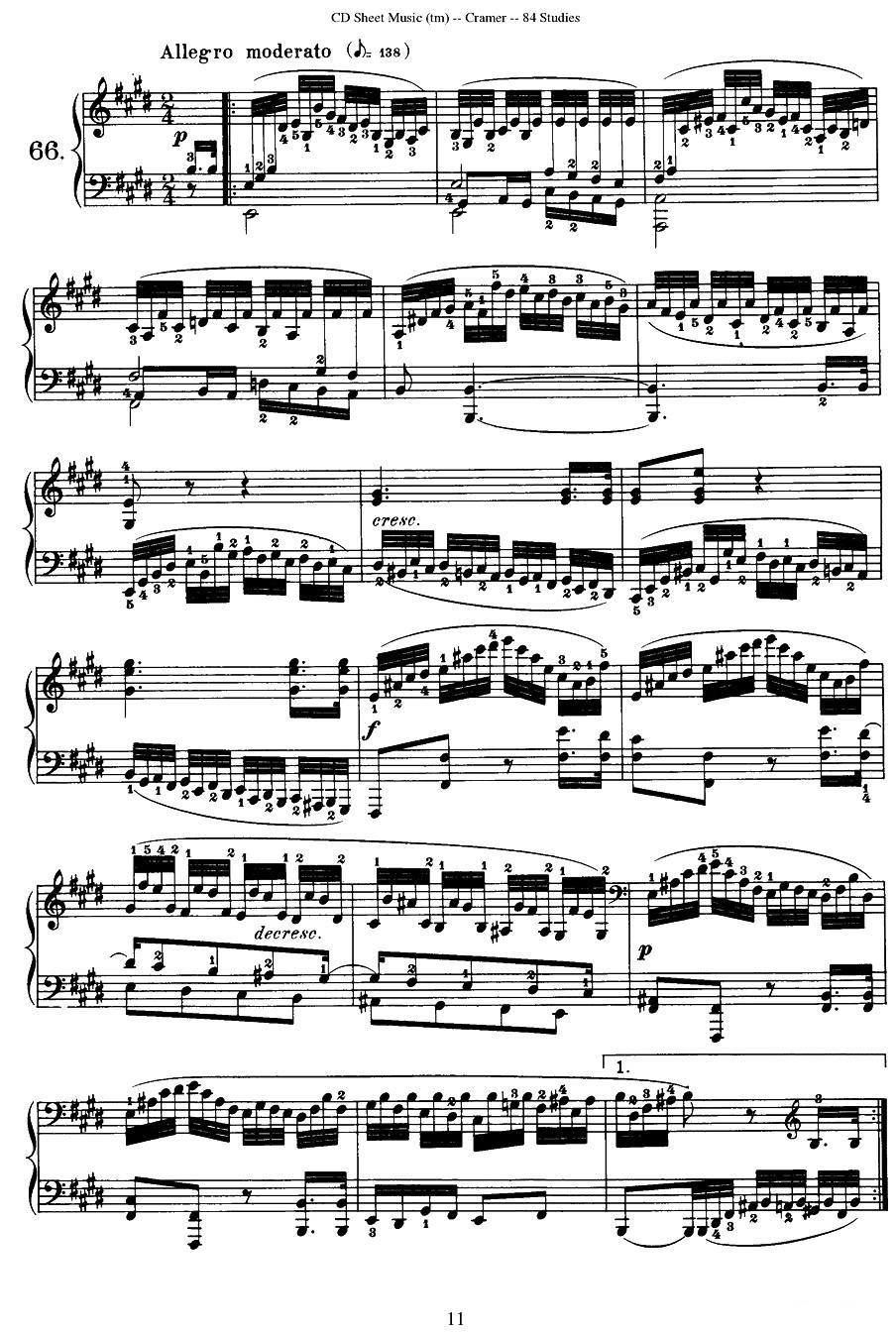 Cramer - 84 exercices（66—70）（克拉莫84首钢琴练习曲）钢琴曲谱（图1）