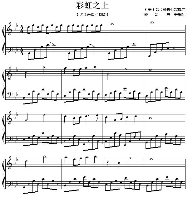 彩虹之上 （美国电影《绿野仙踪》选曲）钢琴曲谱（图1）