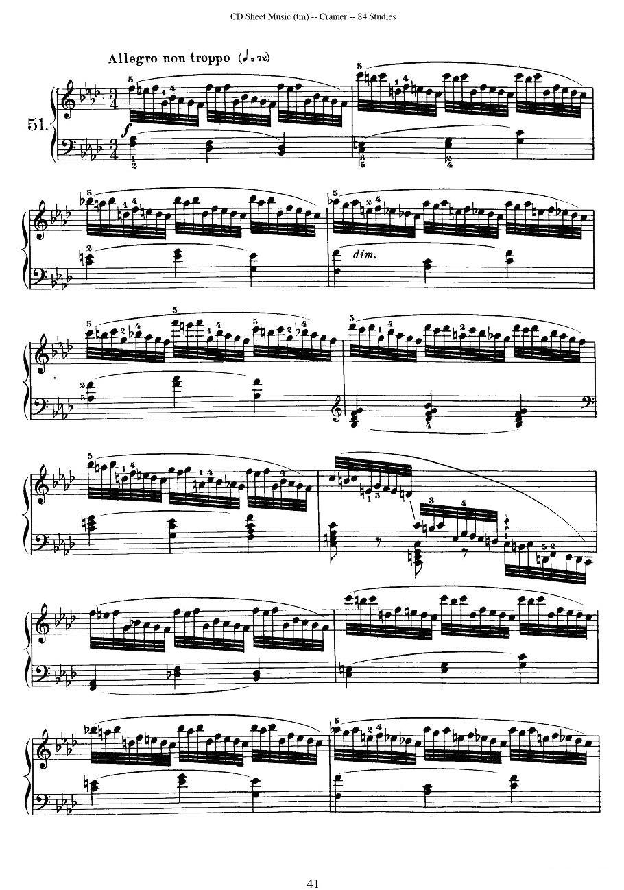 Cramer - 84 exercices（51—55）（克拉莫84首钢琴练习曲）钢琴曲谱（图1）