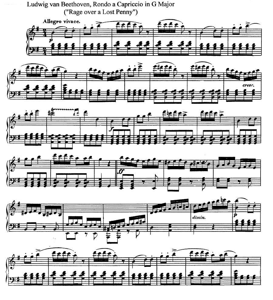 丢失一分钱的愤怒 Op.129钢琴曲谱（图1）
