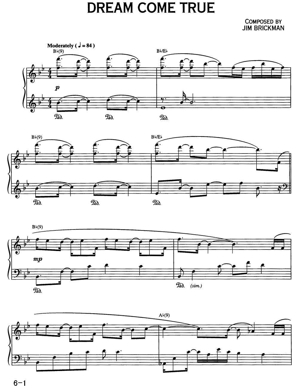 DREAM COME TRUE钢琴曲谱（图1）