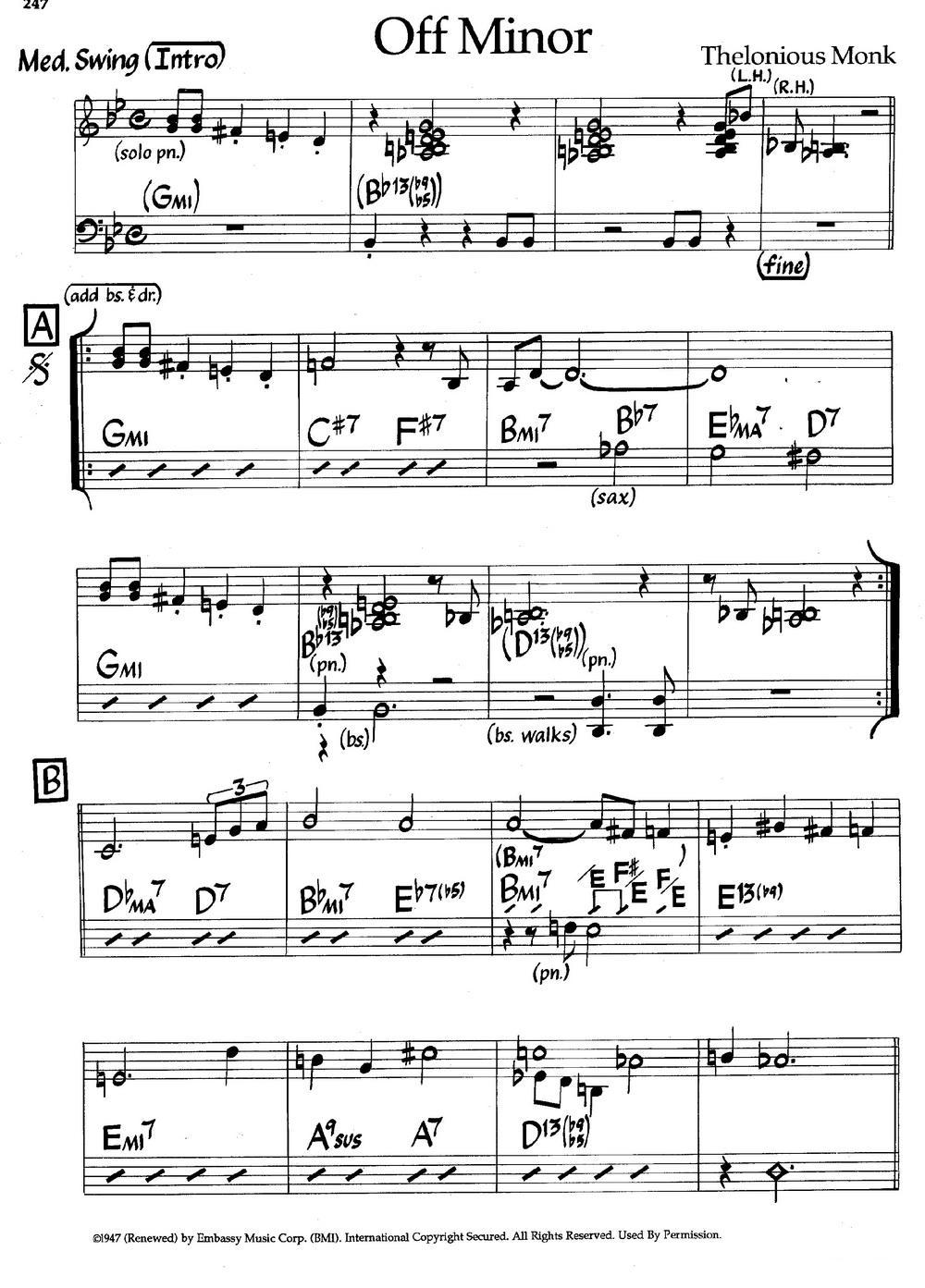 Off Minor（爵士钢琴曲）钢琴曲谱（图1）
