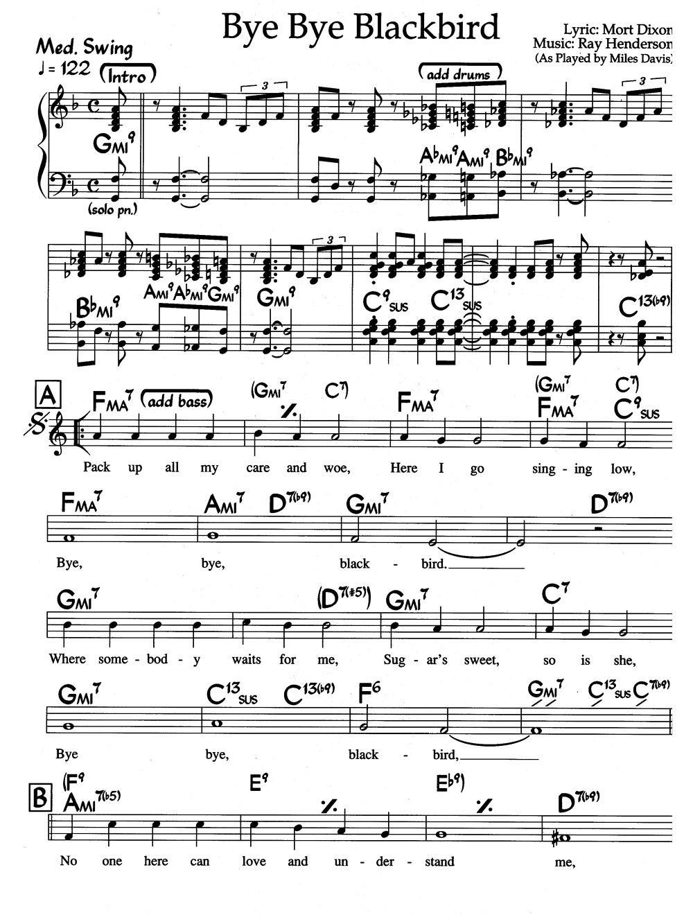 Bye Bye Blackbird（爵士钢琴曲）钢琴曲谱（图1）