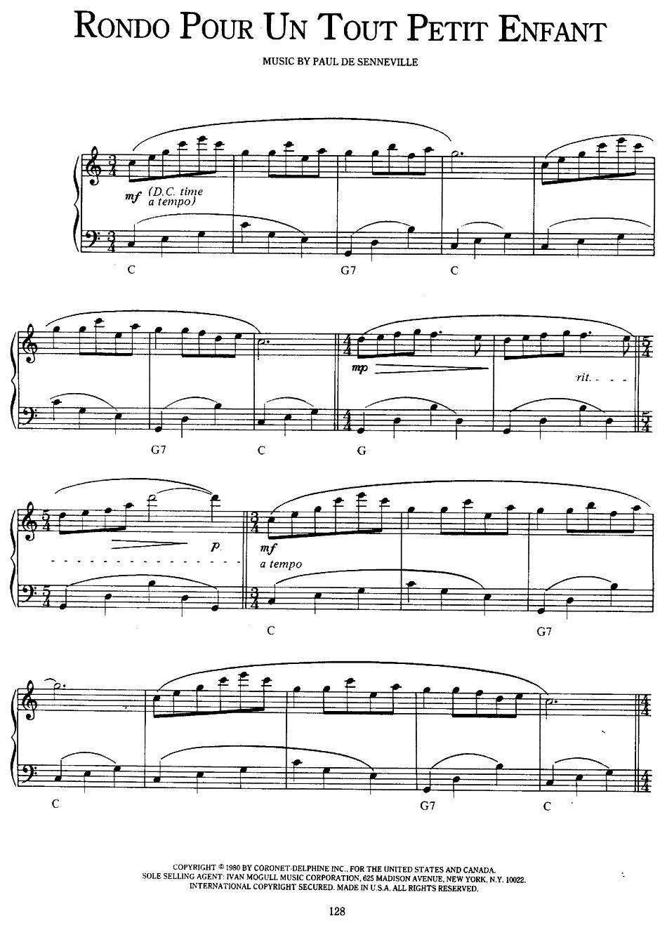 Rondo Pour Un Tout Petit Enfant（活泼的轮旋曲）钢琴曲谱（图1）