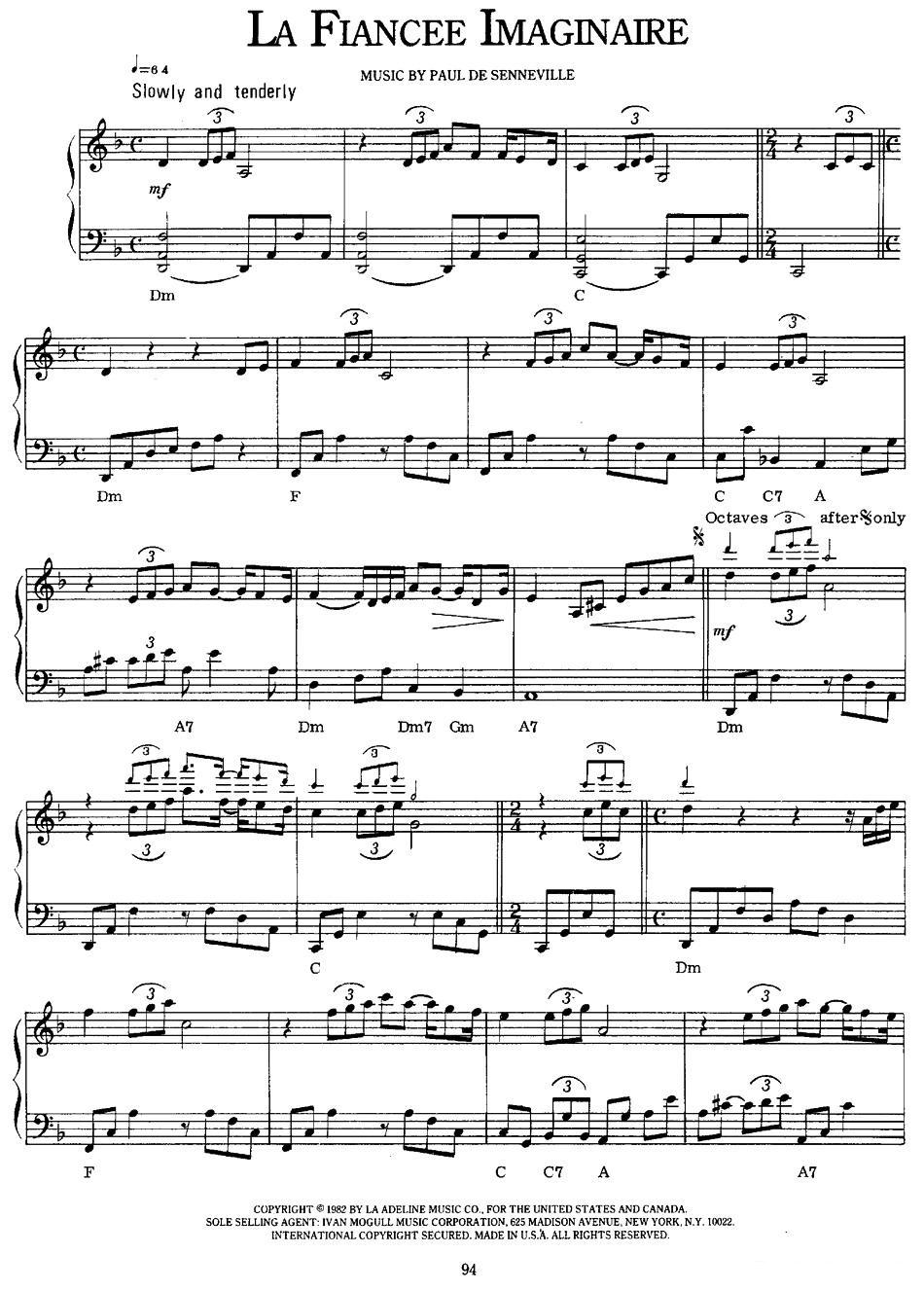 La Fiancee Imaginaire（想象中的未婚妻）钢琴曲谱（图1）