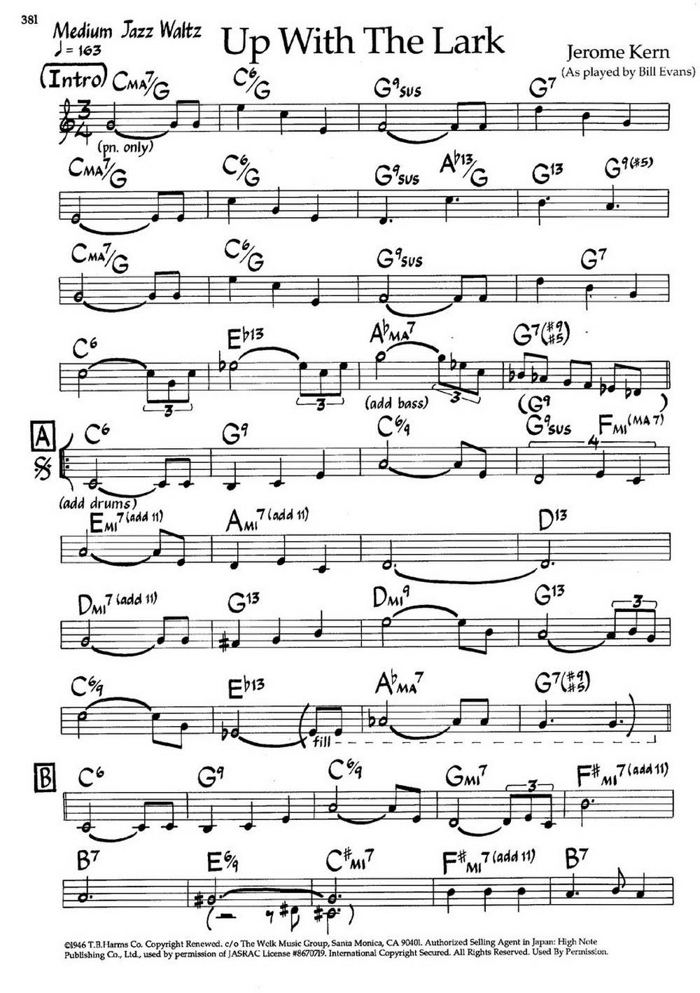 Up With The Lark（爵士钢琴曲）钢琴曲谱（图1）