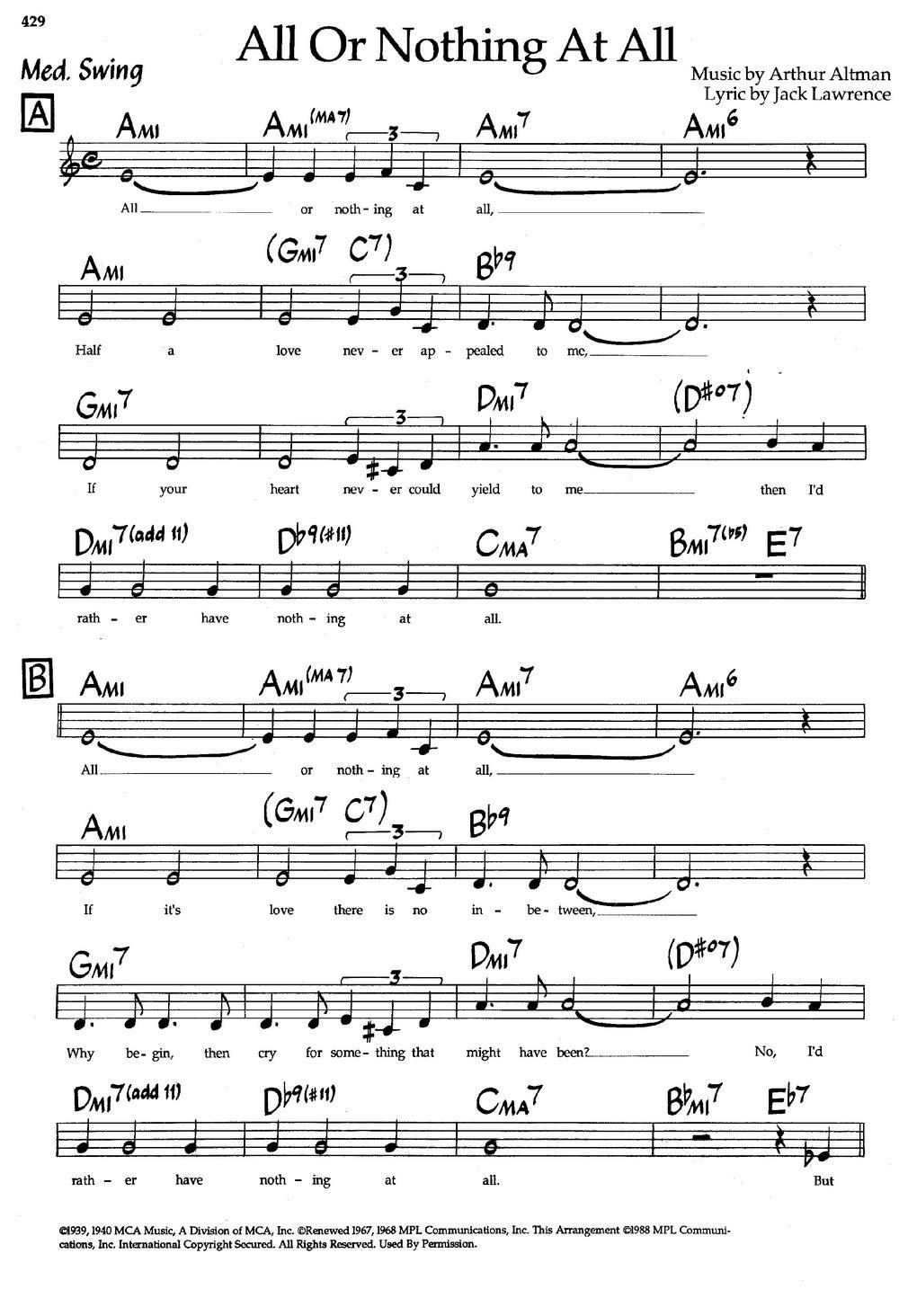 All Or Nothing At Al（带和弦五线谱）钢琴曲谱（图1）