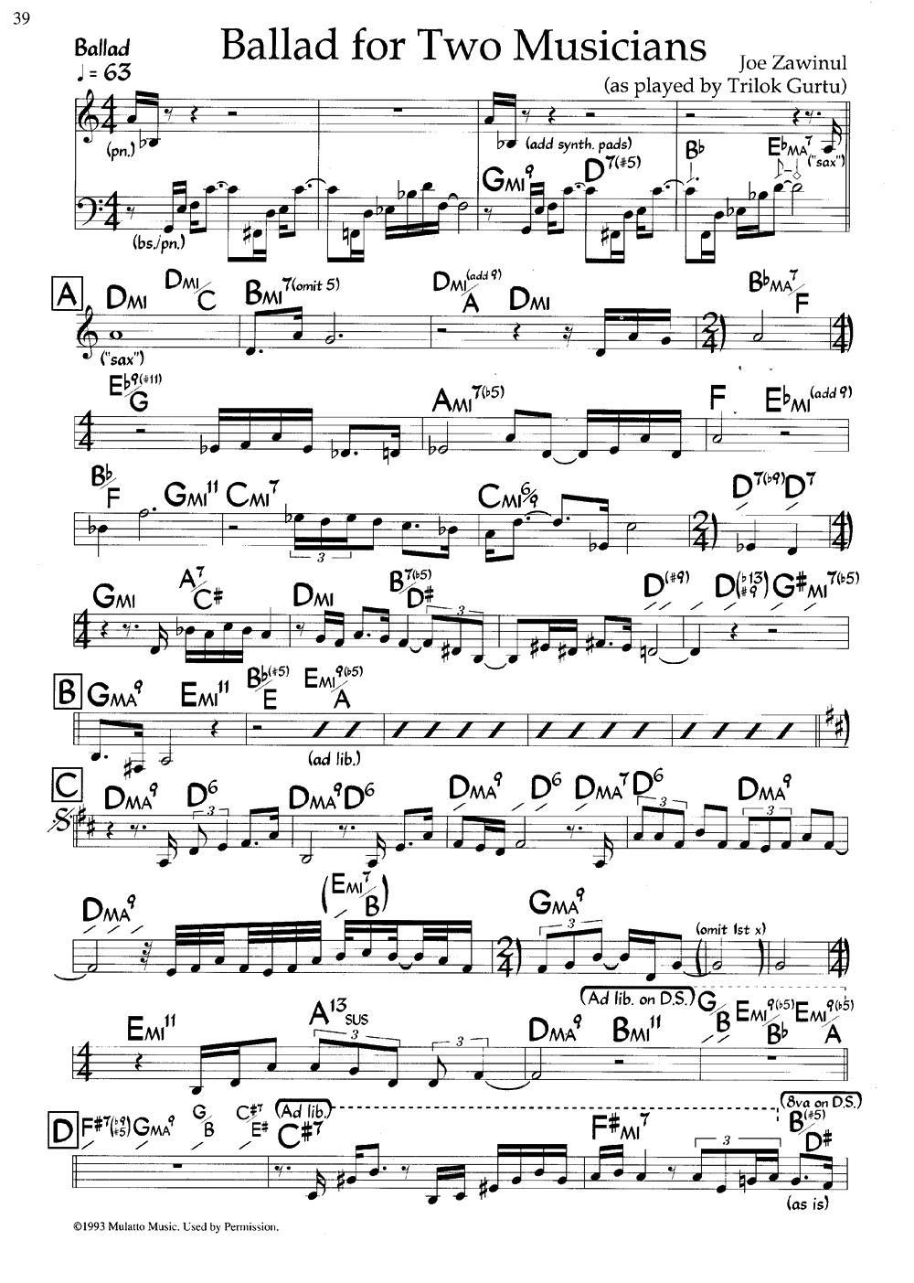 Ballad for Two Musicians（爵士钢琴曲）钢琴曲谱（图1）