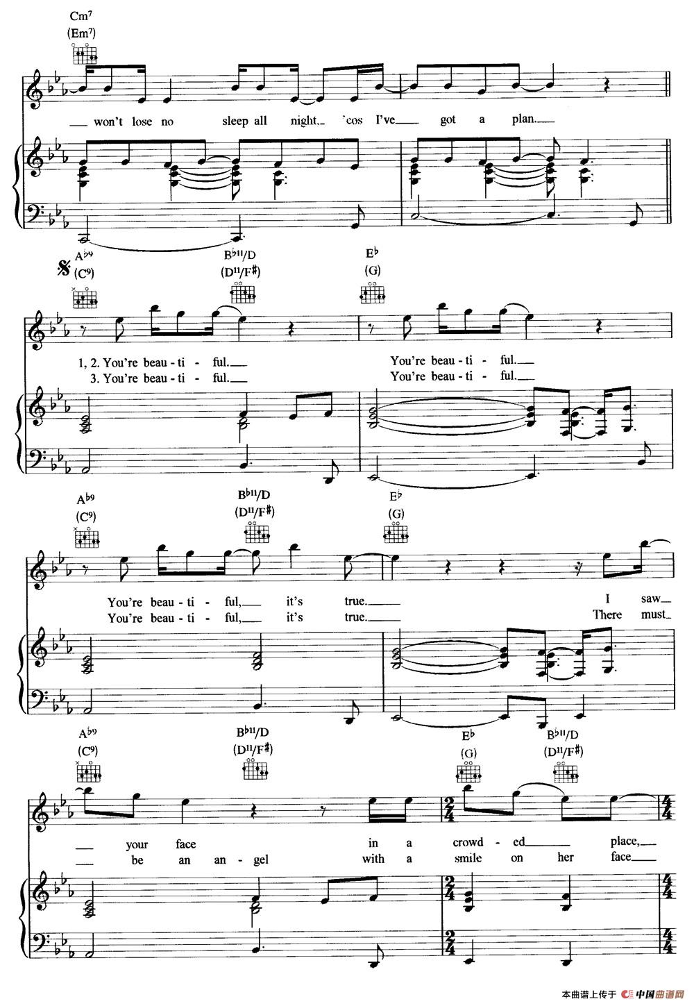 you‘re beatuiful（五线谱+钢琴伴奏）钢琴曲谱（图2）