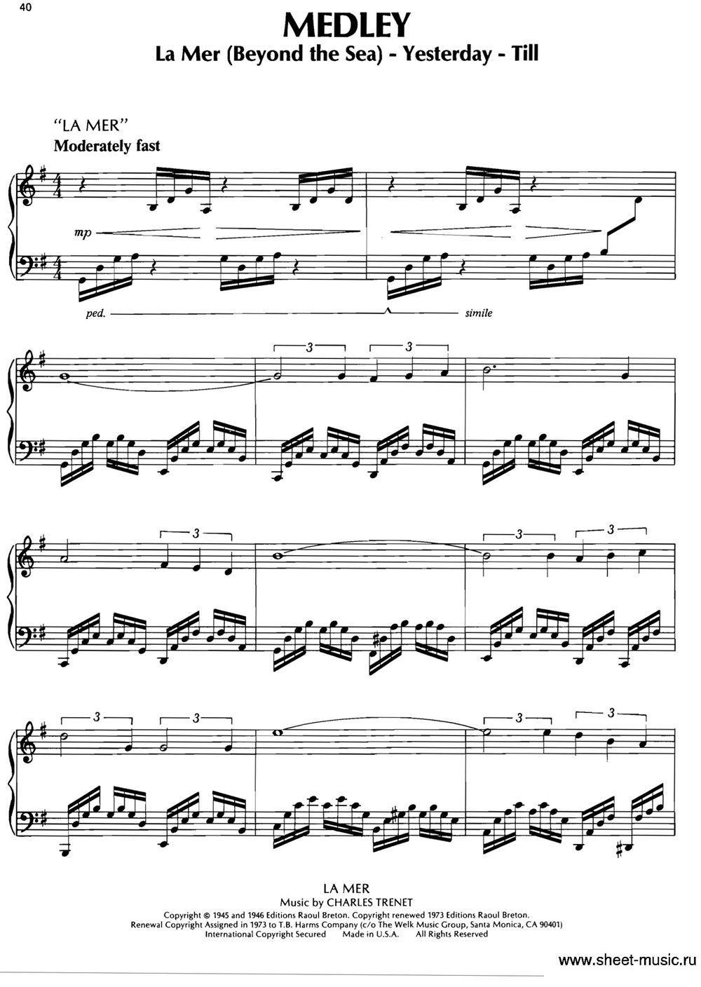 MEDLEY（La Mer（Beyond the Sea）-Yesterday-Till）钢琴曲谱（图1）