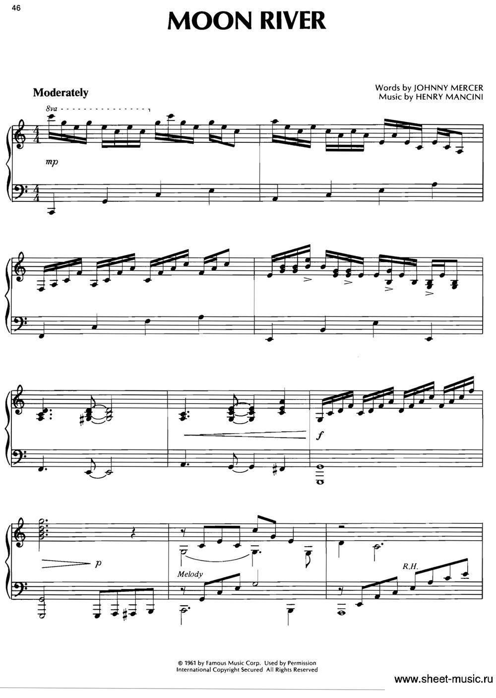 MOON RIVER钢琴曲谱（图1）