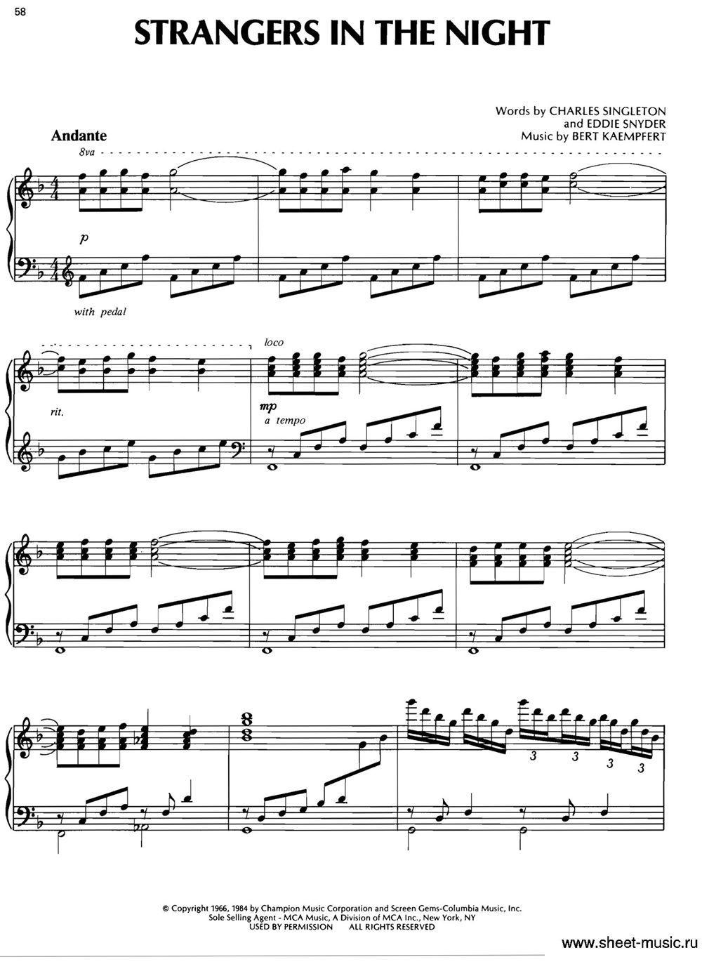 STRANGERS IN THE NIGHT钢琴曲谱（图1）