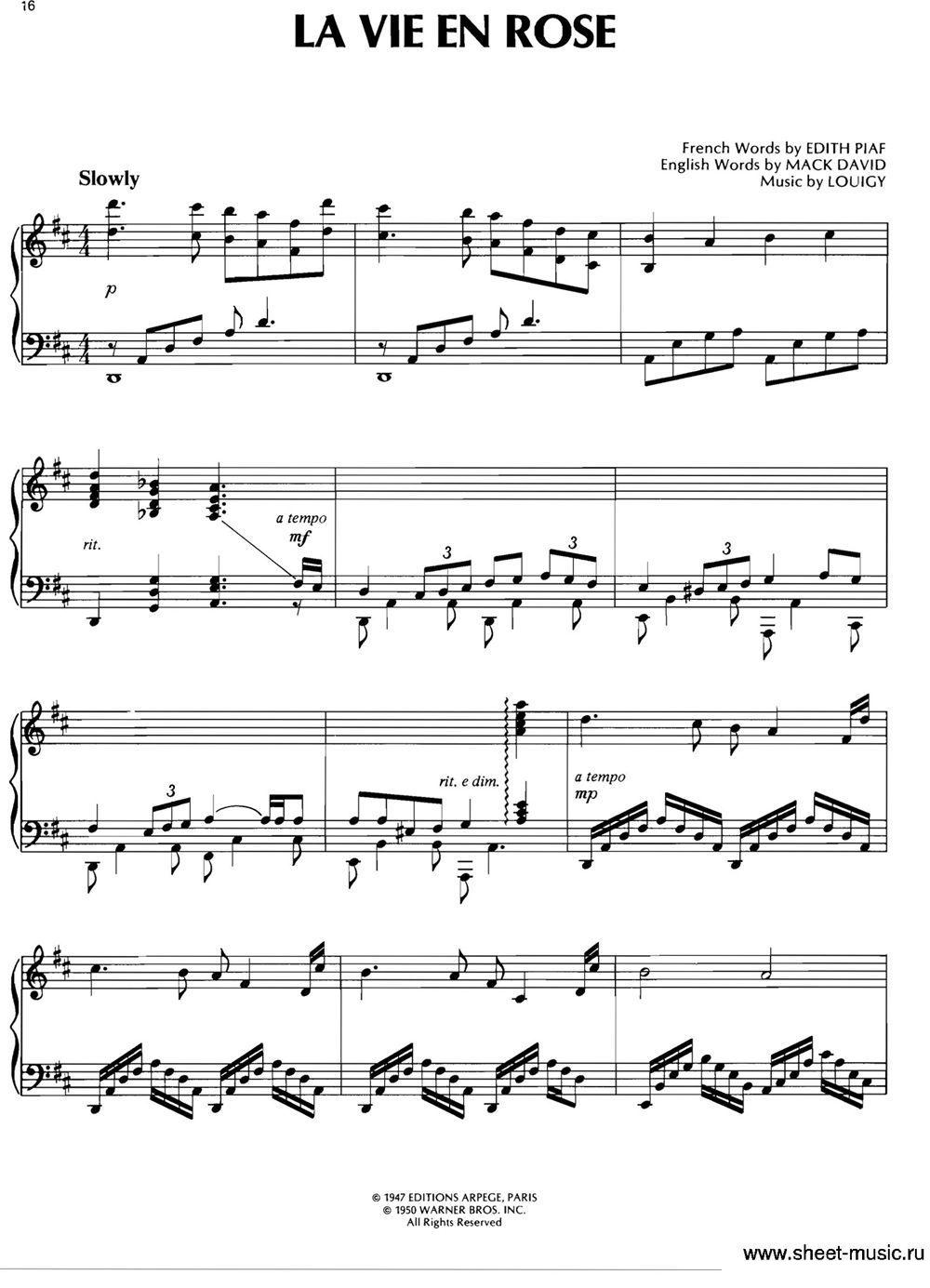 LA VIE EN ROSE钢琴曲谱（图1）