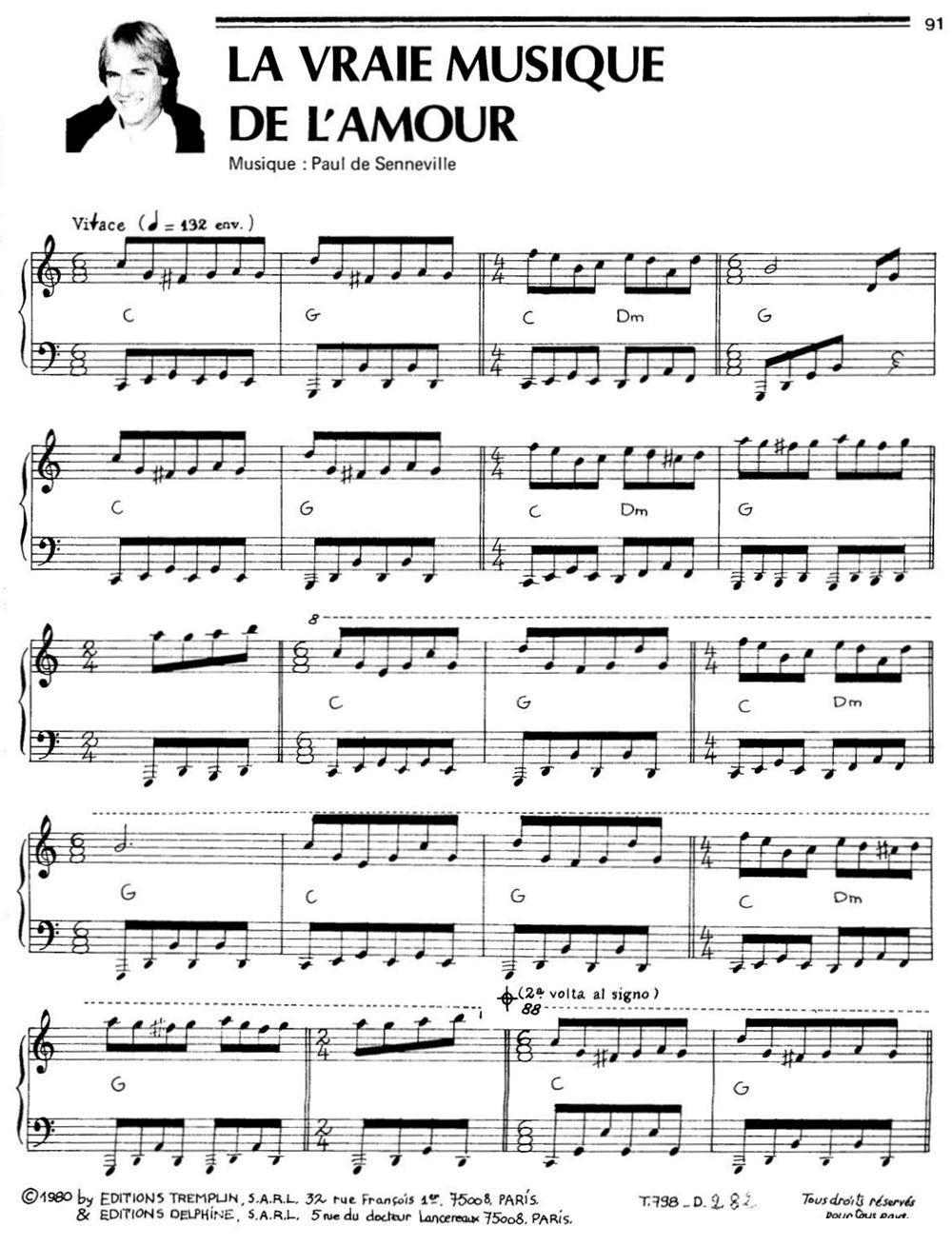 LA VRAIE MUSIQUE DE L＇AMOUR钢琴曲谱（图1）