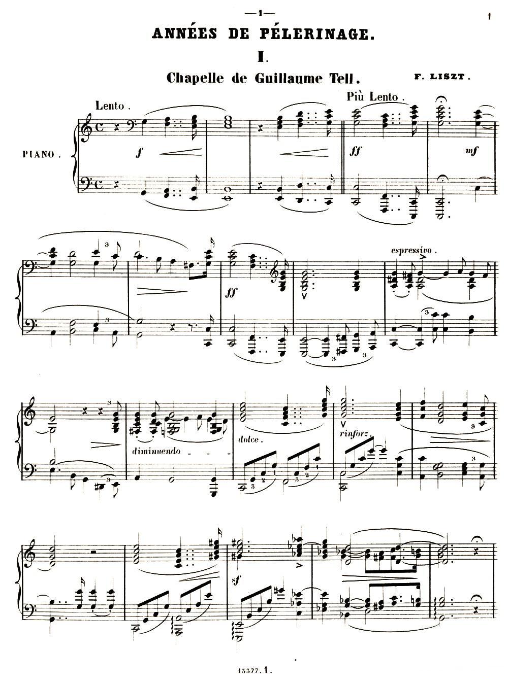 旅行岁月（第一集）瑞士游记（ 1.威廉·退尔教堂 Chapelle de Guillaume Tel钢琴曲谱（图1）