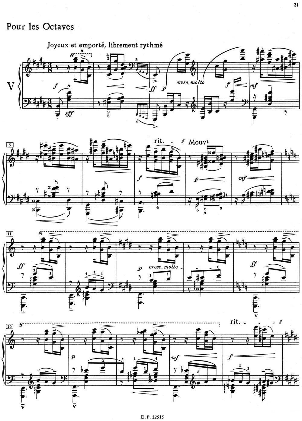 德彪西12首钢琴练习曲（5 八度练习v1.0 octaves）钢琴曲谱（图1）