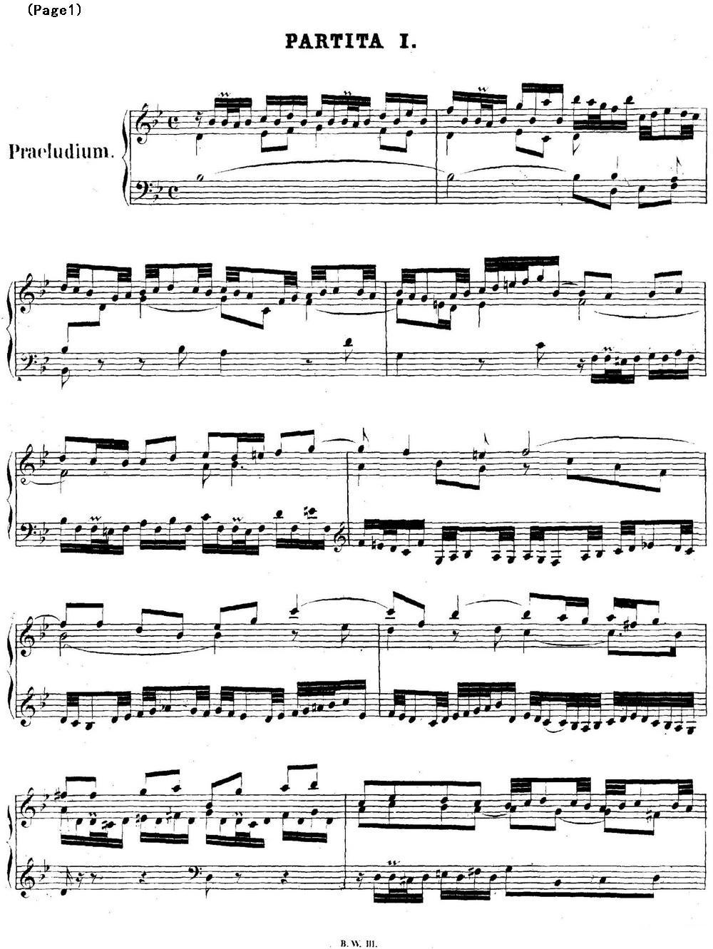 帕蒂塔6首德国组曲（No.1 降B大调 巴赫 Partita B-flat Major BWV825钢琴曲谱（图1）