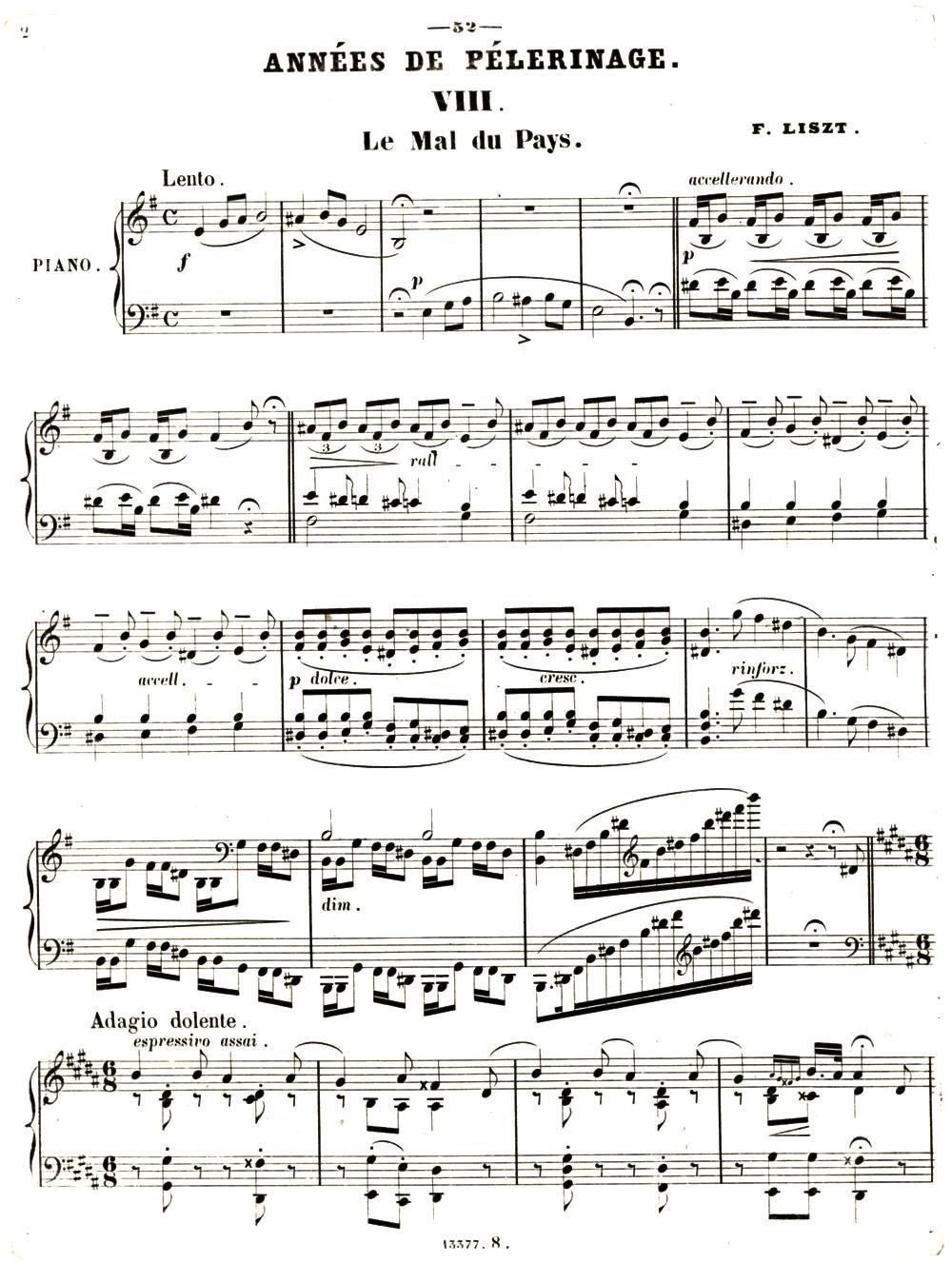 旅行岁月（第一集）瑞士游记（8.乡愁 Le mai du Pays ）钢琴曲谱（图1）
