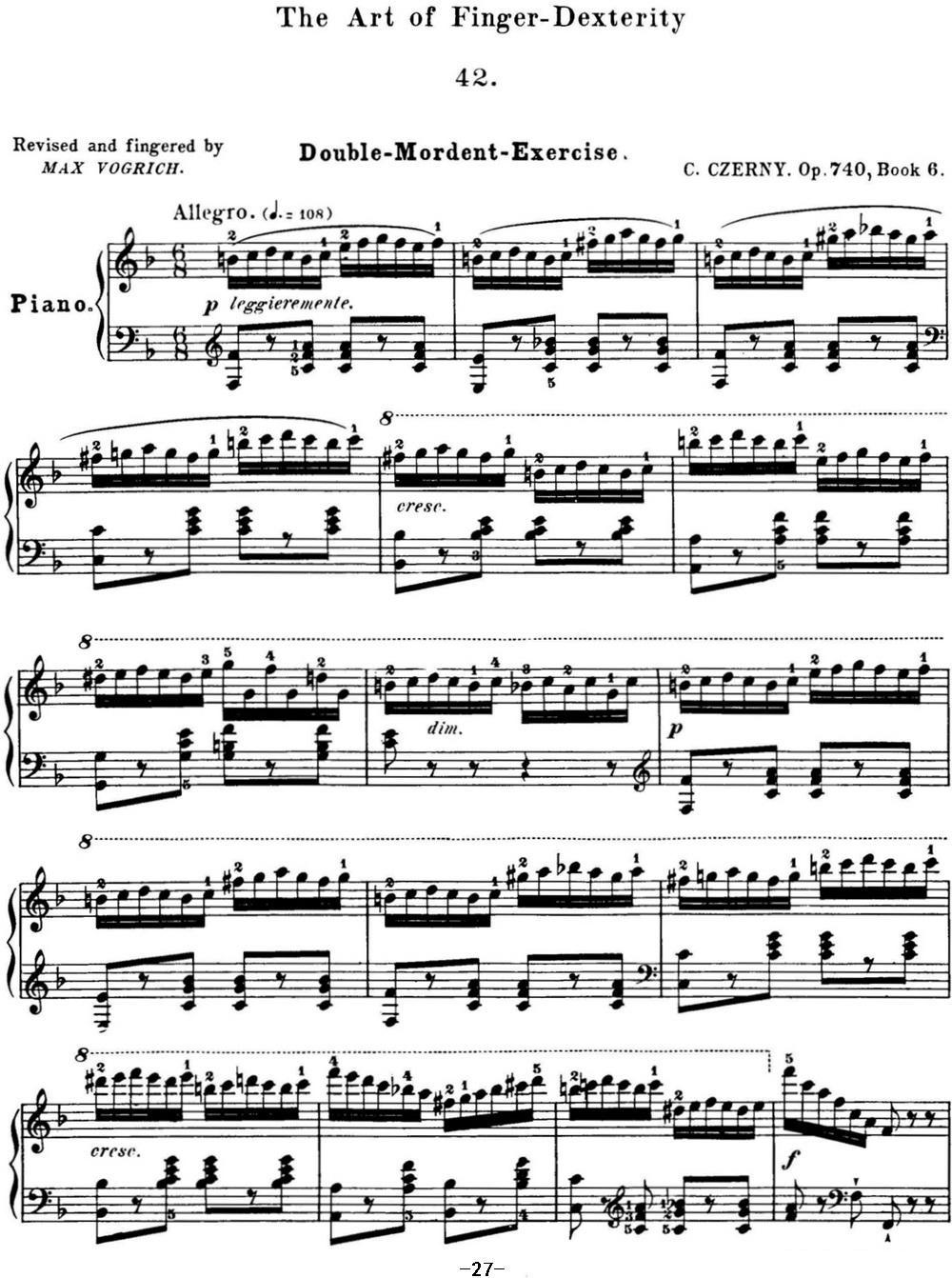 50首车尔尼Op.740钢琴手指灵巧技术练习曲（NO.42）钢琴曲谱（图1）