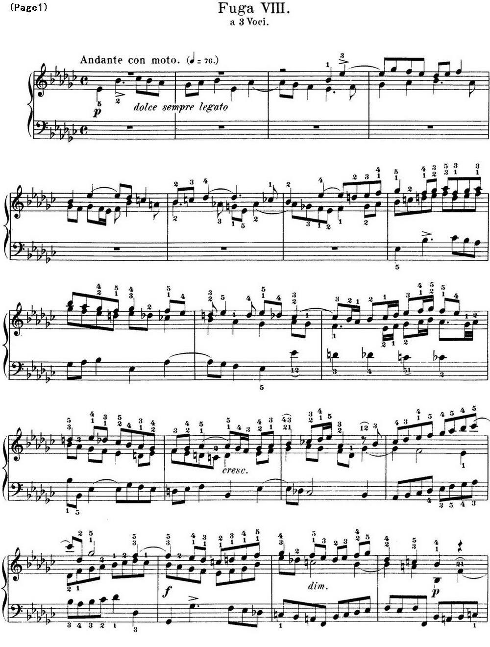 巴赫《平均律钢琴曲集·第一卷》之赋格曲（NO.8）钢琴曲谱（图1）