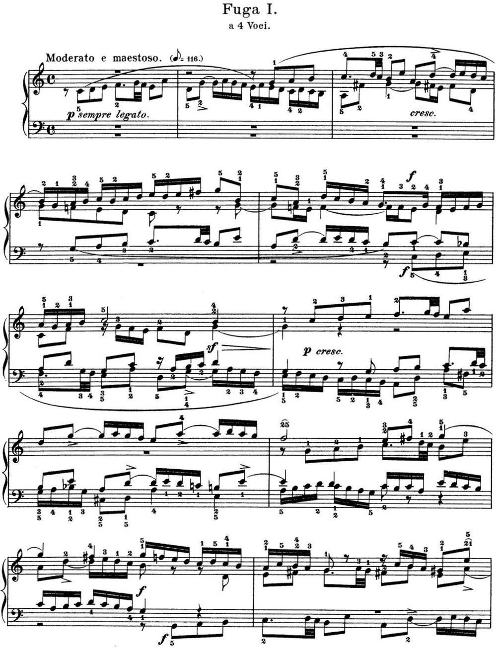 巴赫《平均律钢琴曲集·第一卷》之赋格曲（NO.1）钢琴曲谱（图1）
