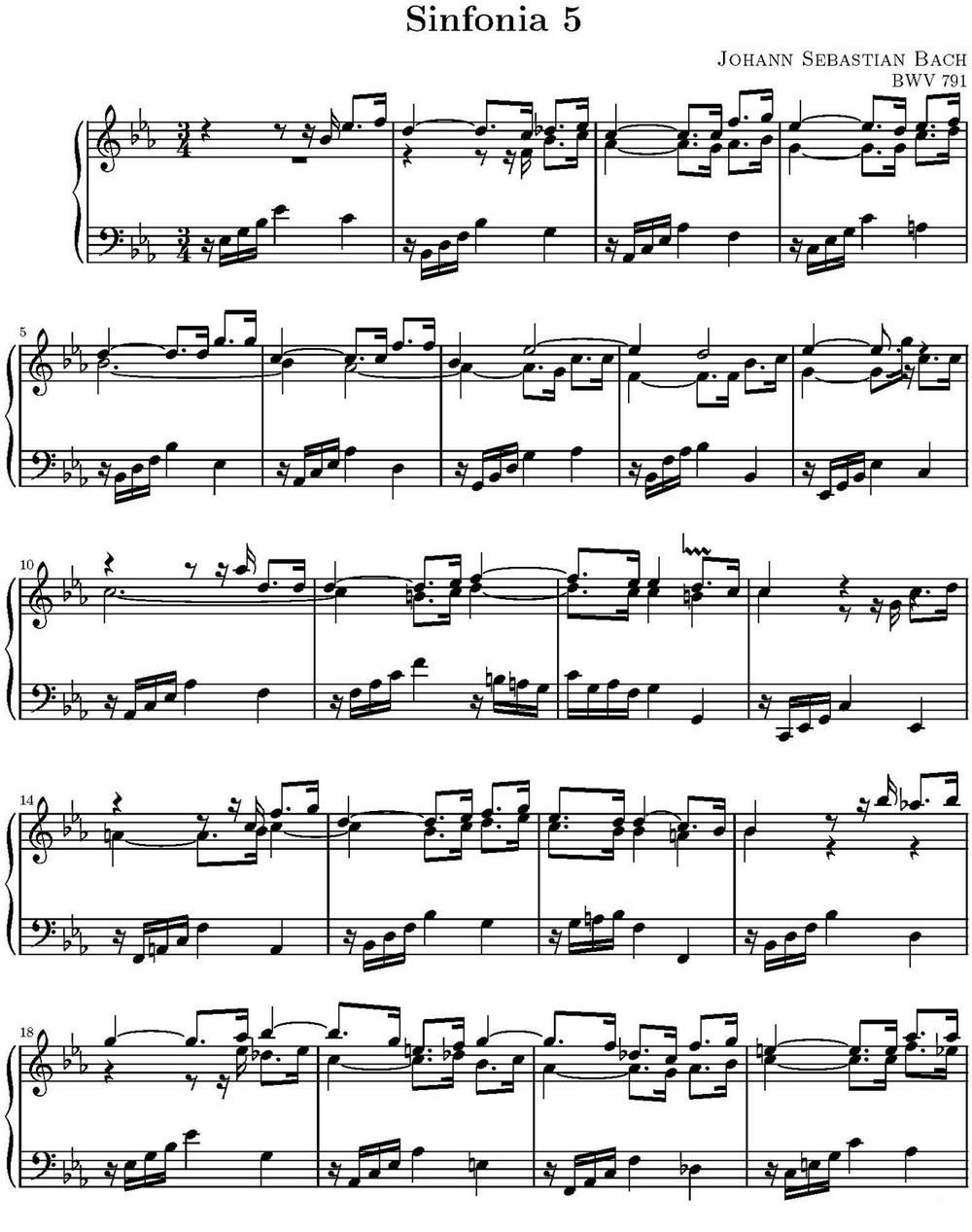 15首巴赫三部创意曲集（NO.5）钢琴曲谱（图1）