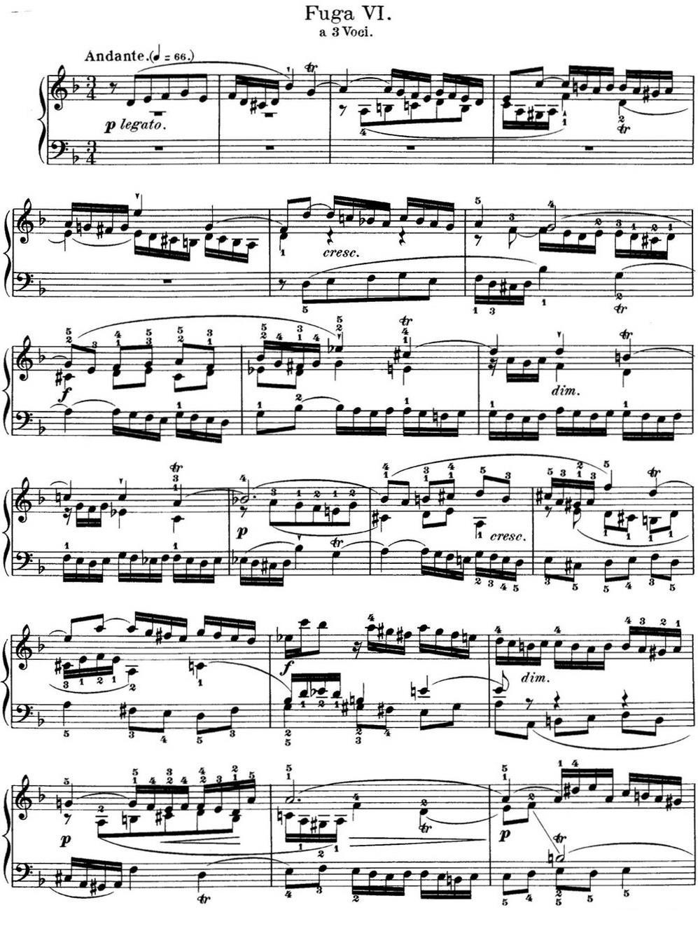 巴赫《平均律钢琴曲集·第一卷》之赋格曲（NO.6）钢琴曲谱（图1）