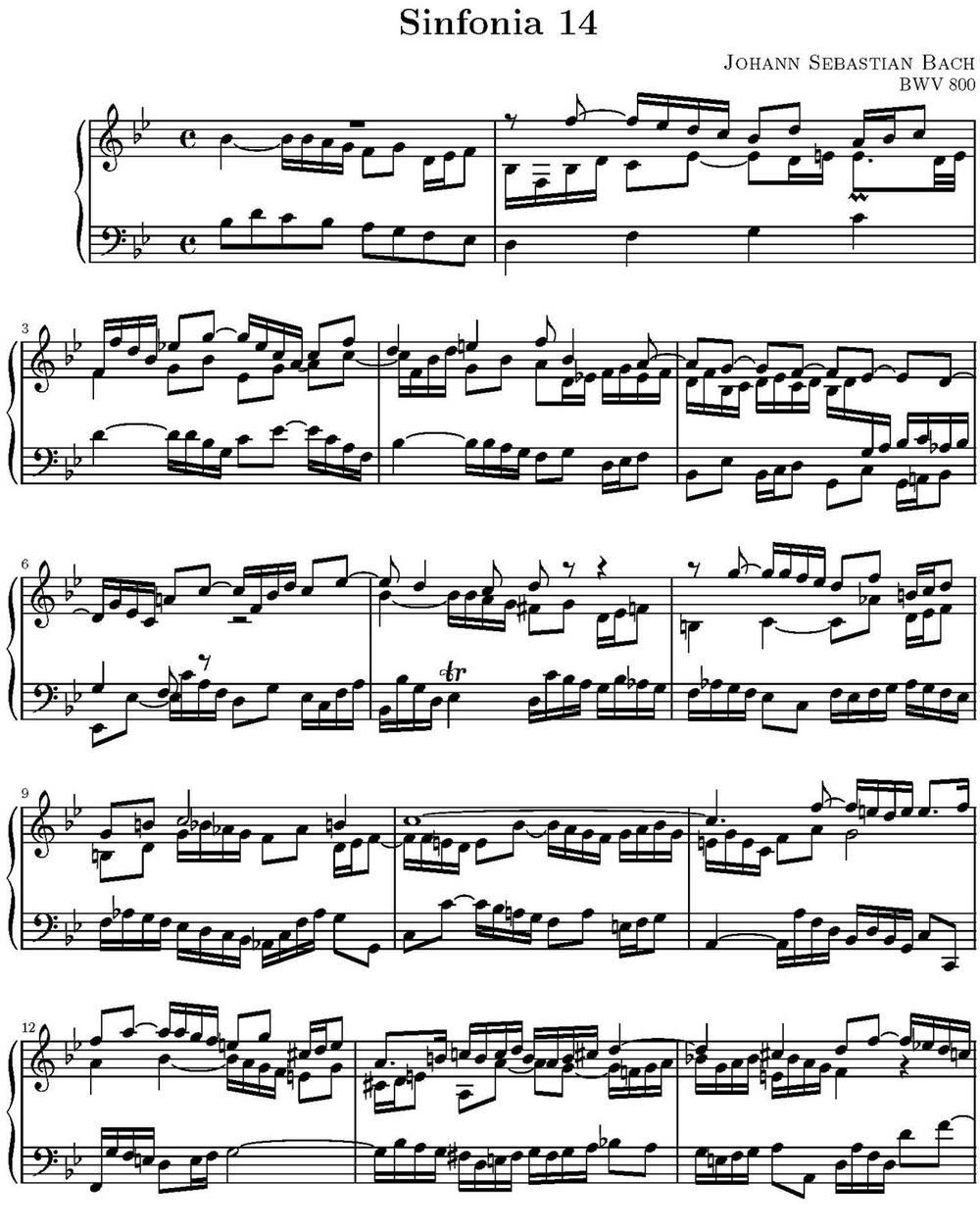 15首巴赫三部创意曲集（NO.14）钢琴曲谱（图1）