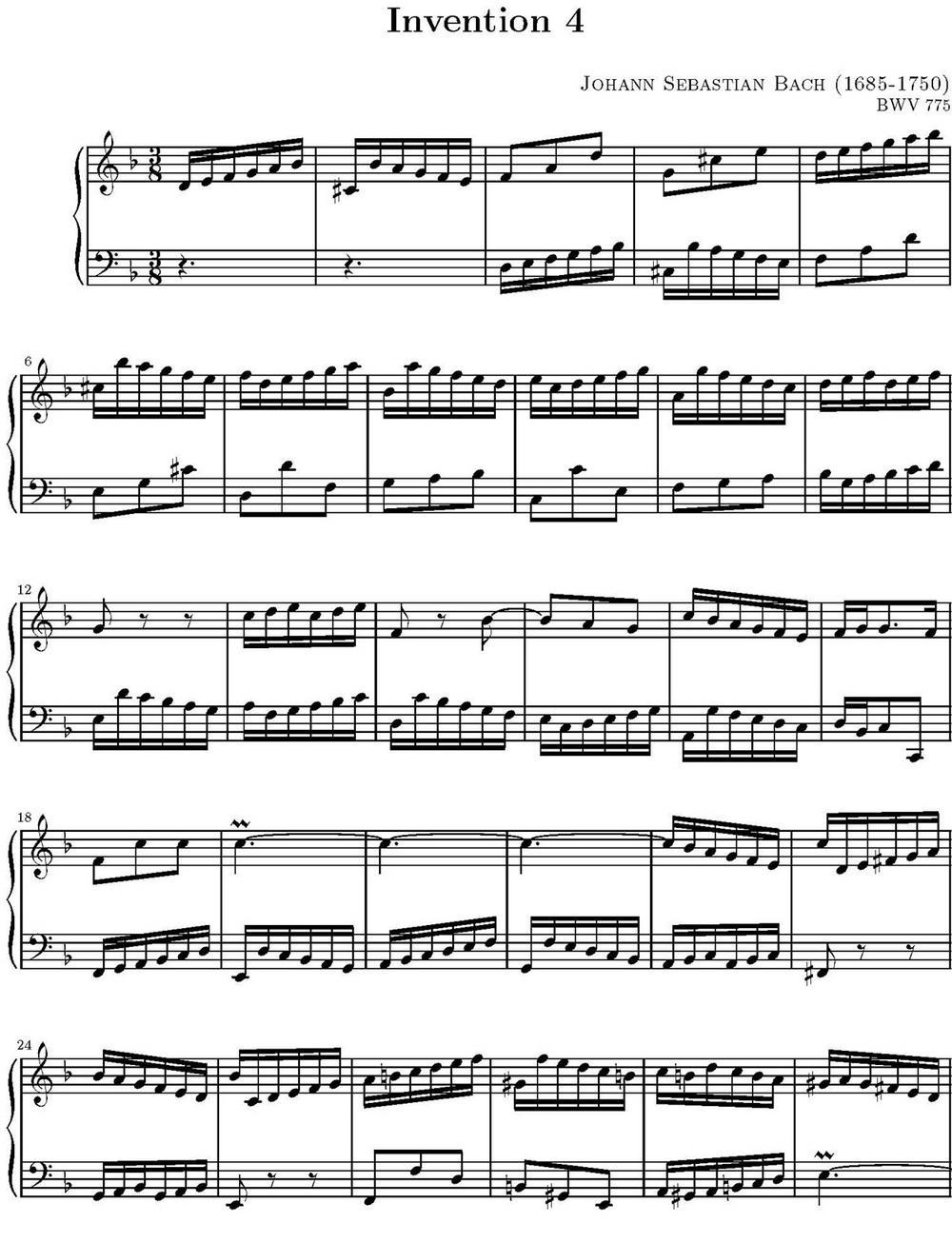 15首巴赫二部创意曲集（NO.4）钢琴曲谱（图1）