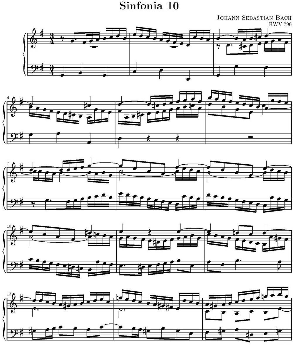 15首巴赫三部创意曲集（NO.10）钢琴曲谱（图1）