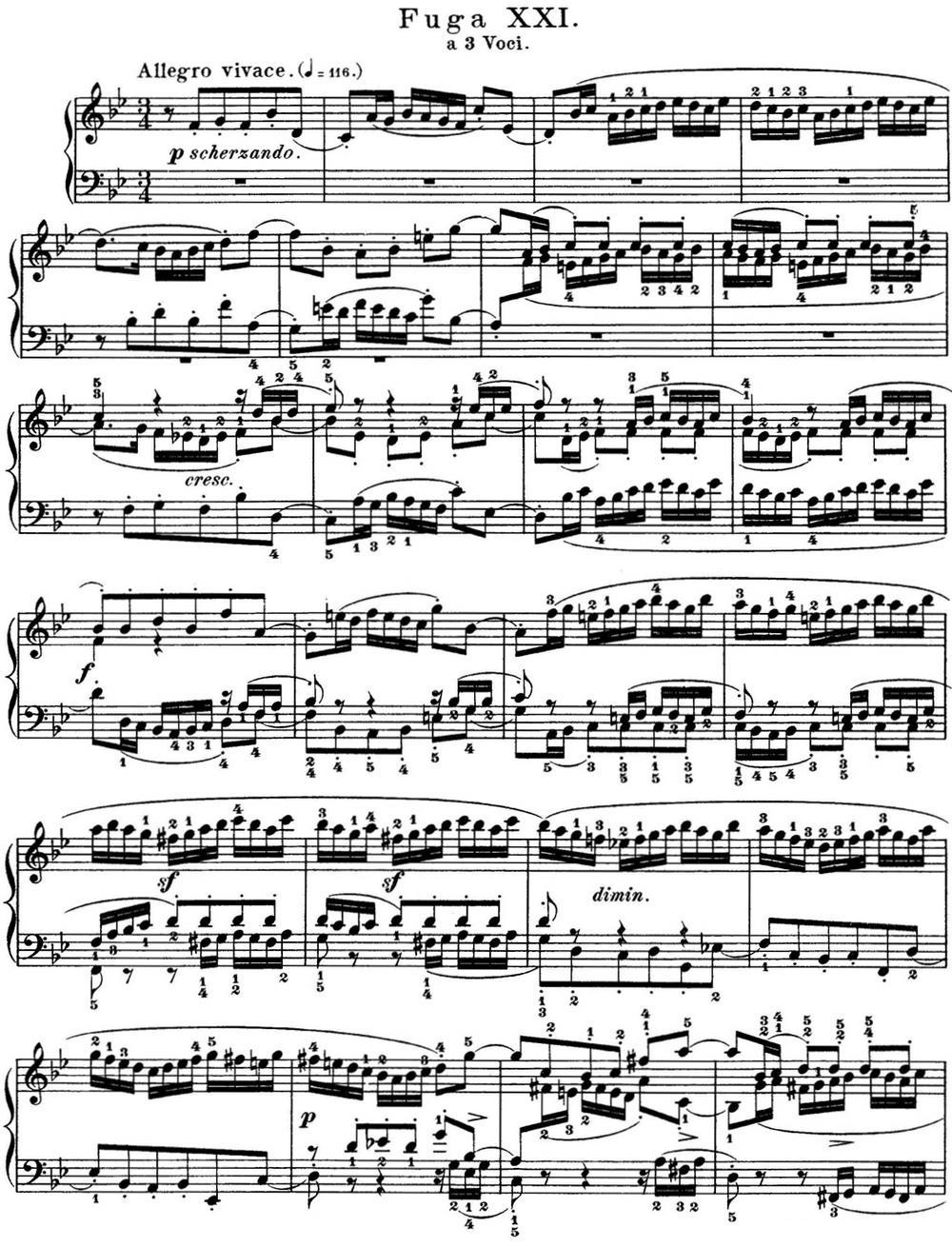 巴赫《平均律钢琴曲集·第一卷》之赋格曲（NO.21）钢琴曲谱（图1）