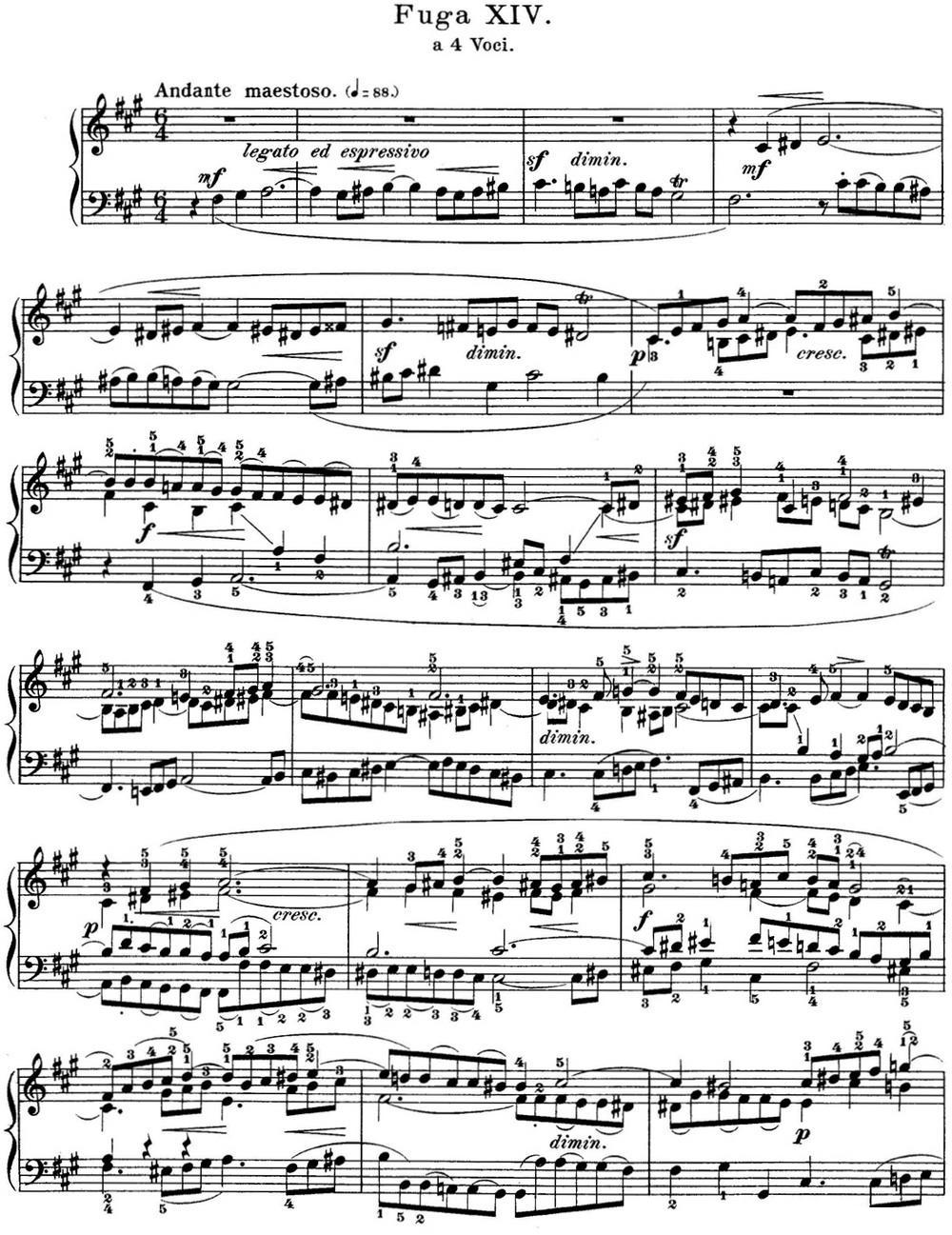 巴赫《平均律钢琴曲集·第一卷》之赋格曲（NO.14）钢琴曲谱（图1）