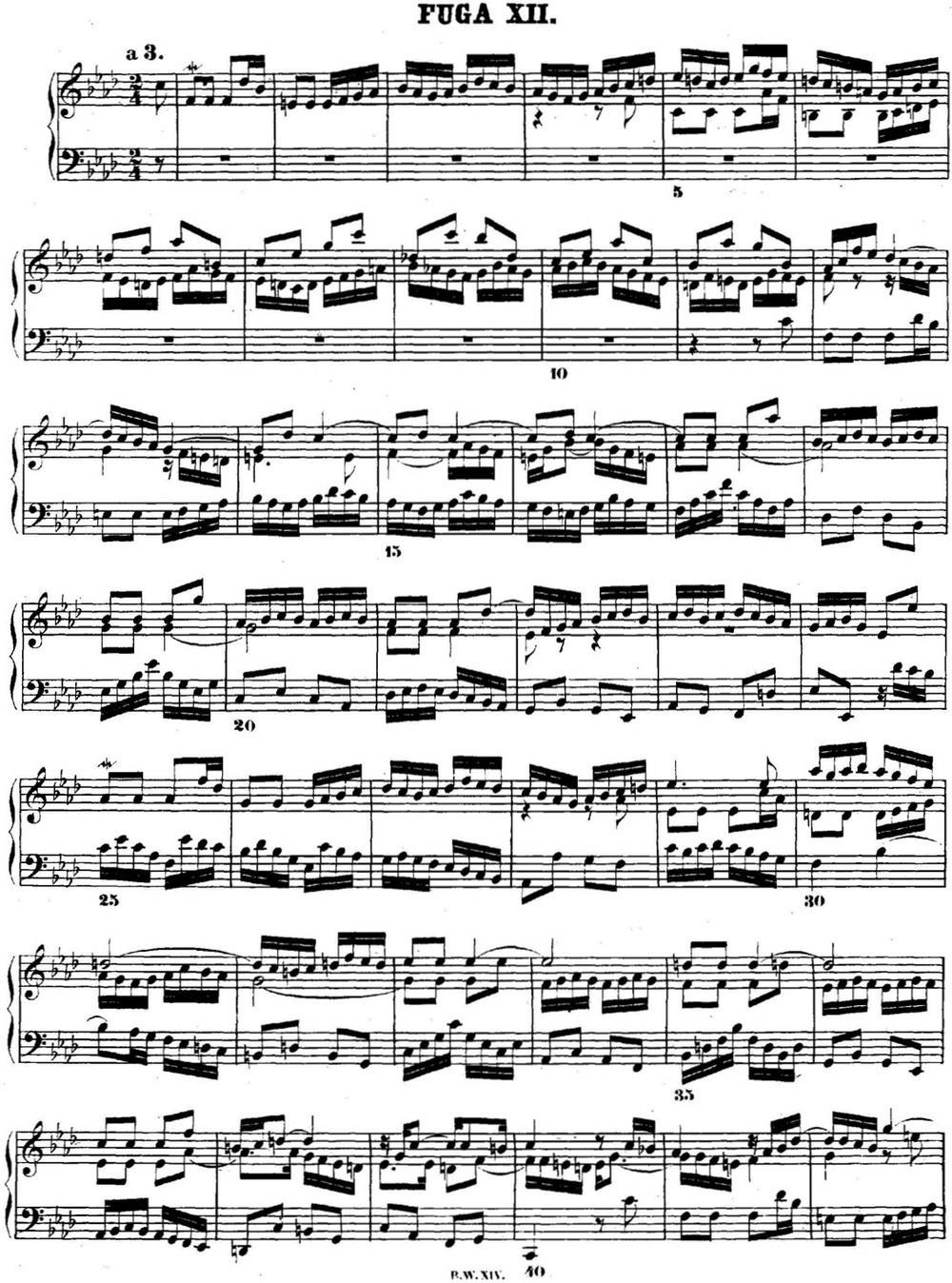 巴赫《平均律钢琴曲集·第二卷》之赋格曲（NO.12）钢琴曲谱（图1）