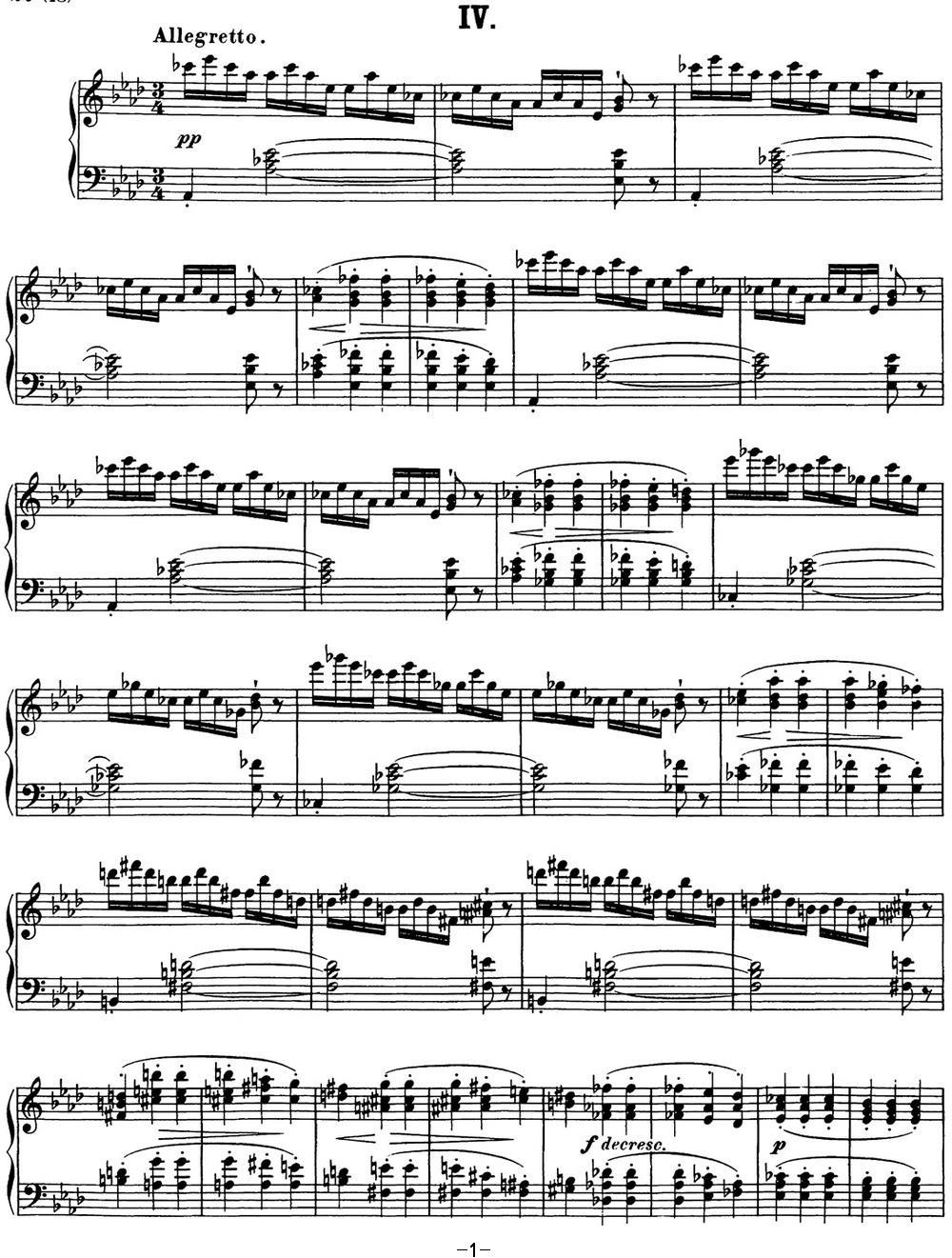舒伯特降E大调即兴曲D.899，Op.90（NO.4）钢琴曲谱（图1）